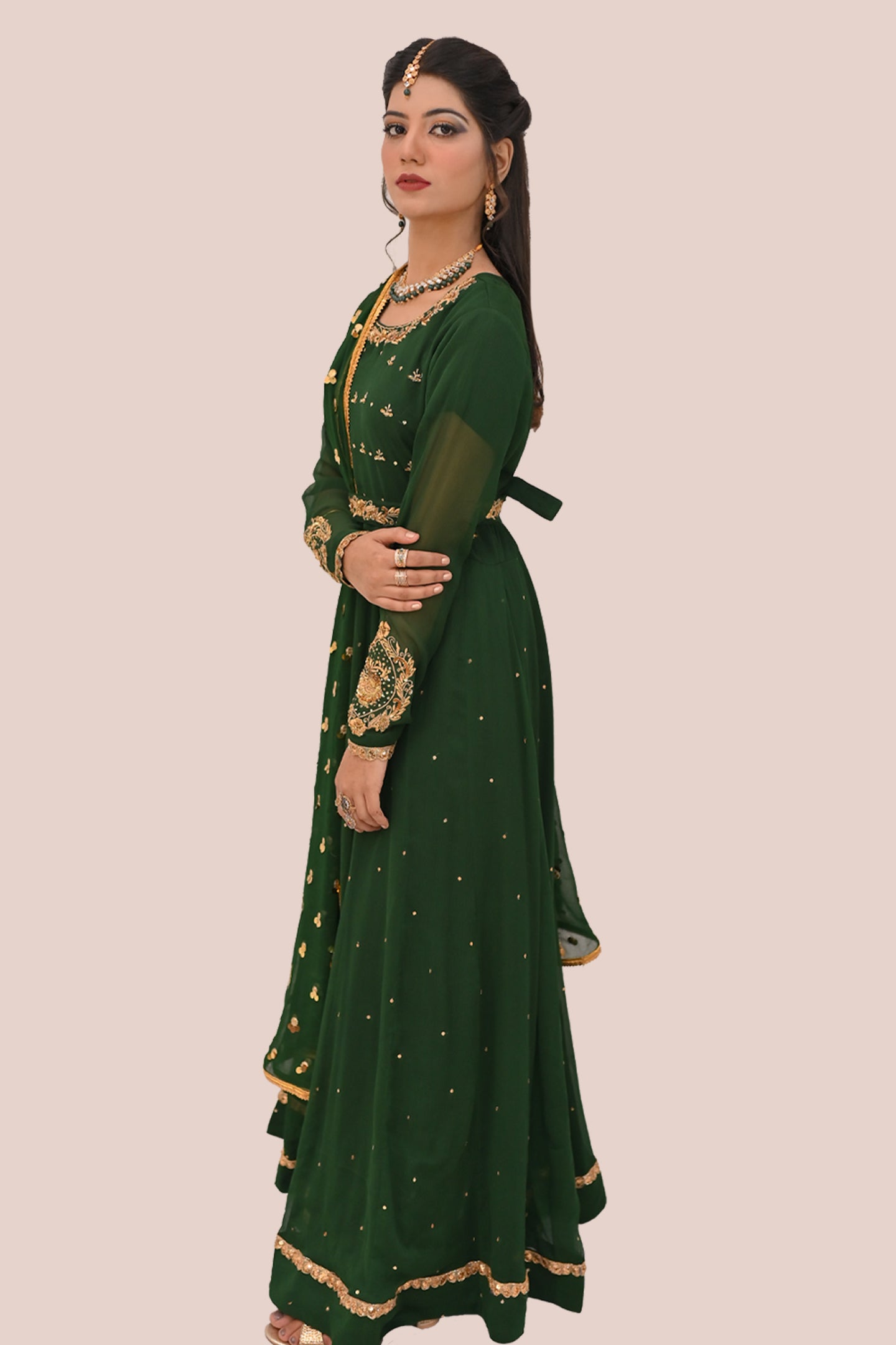 LUXURY women 3 piece long frock dupatta & trouser