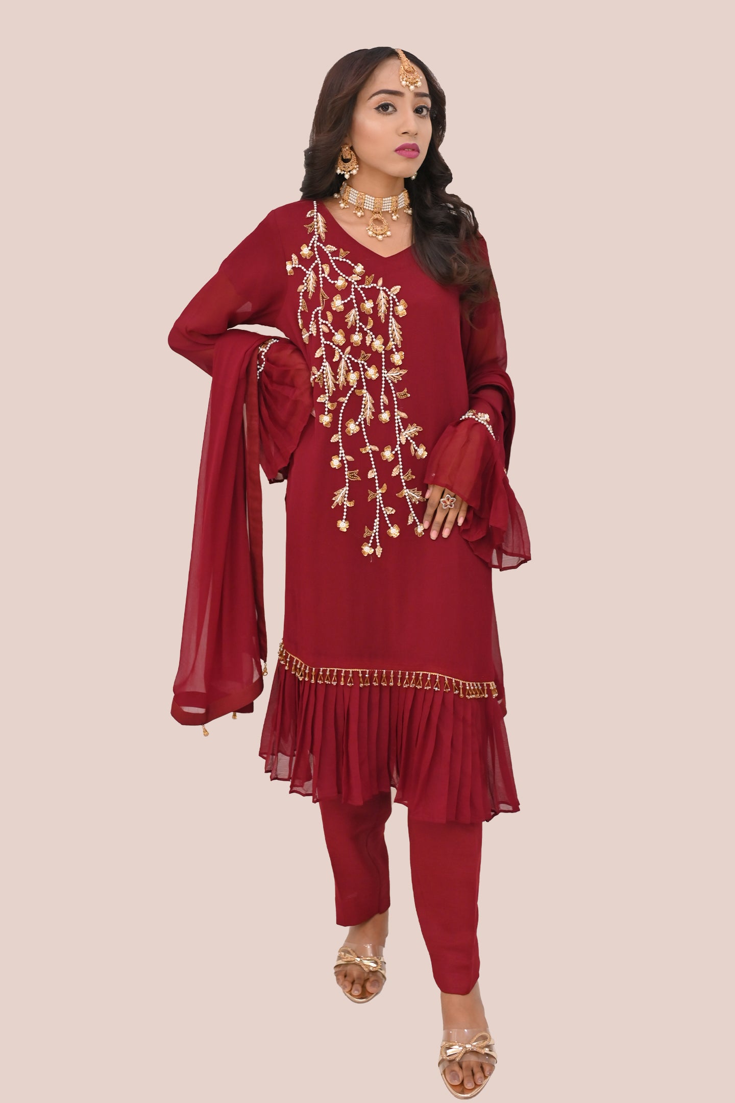 formal 3 piece shirt, trouser & dupatta