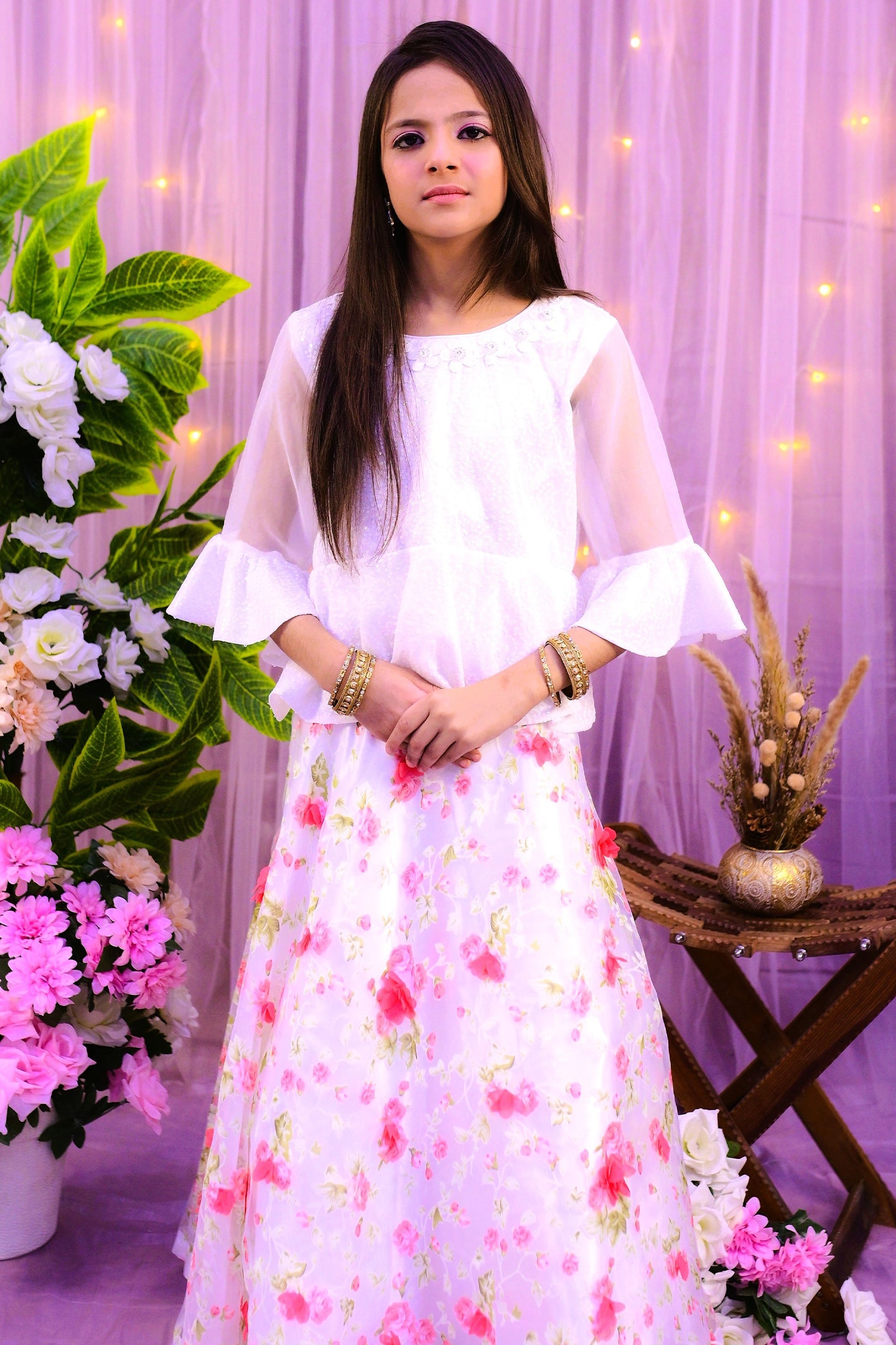 formal  floral skirt with elegant top