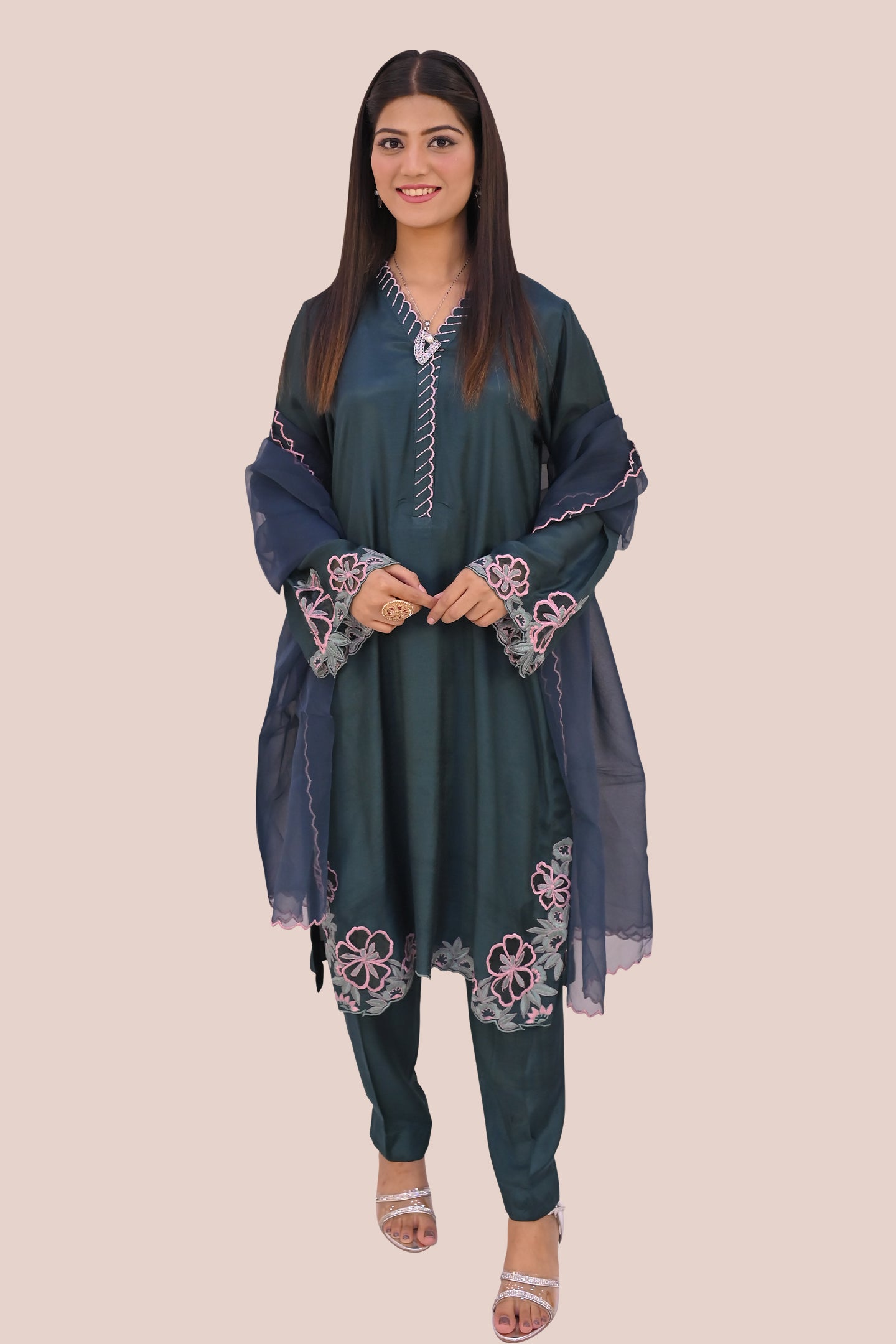 semiformal 3 piece shirt dupatta & trouser
