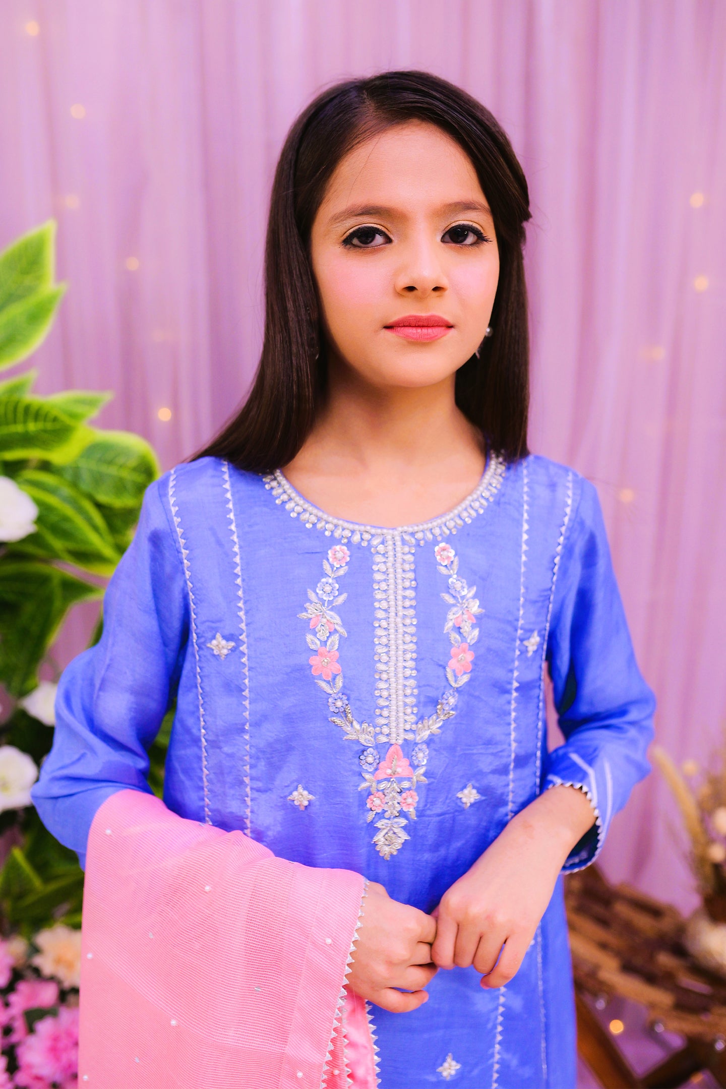 formal 3 piece panel frock, dupatta & palazzo