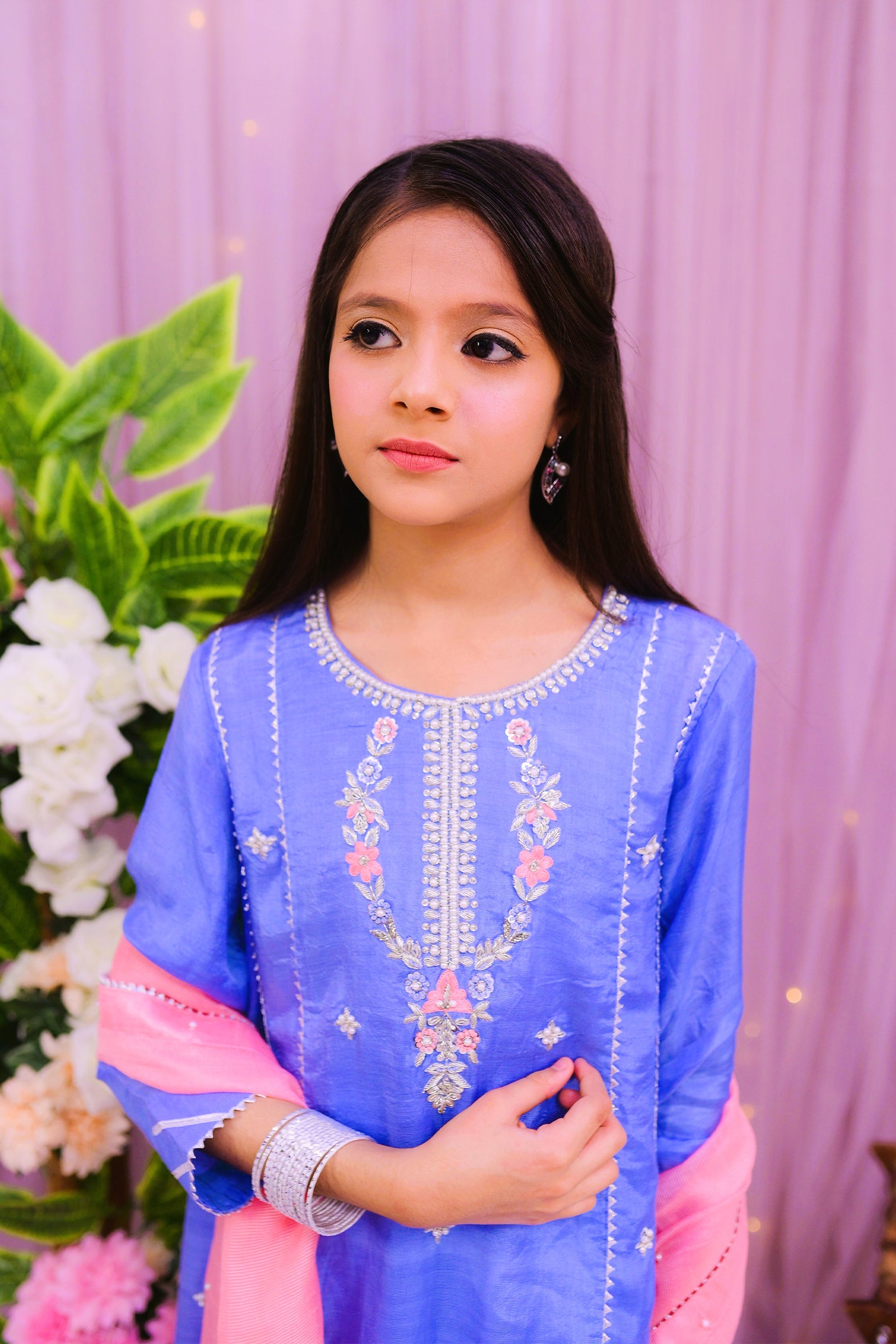 formal 3 piece panel frock, dupatta & palazzo