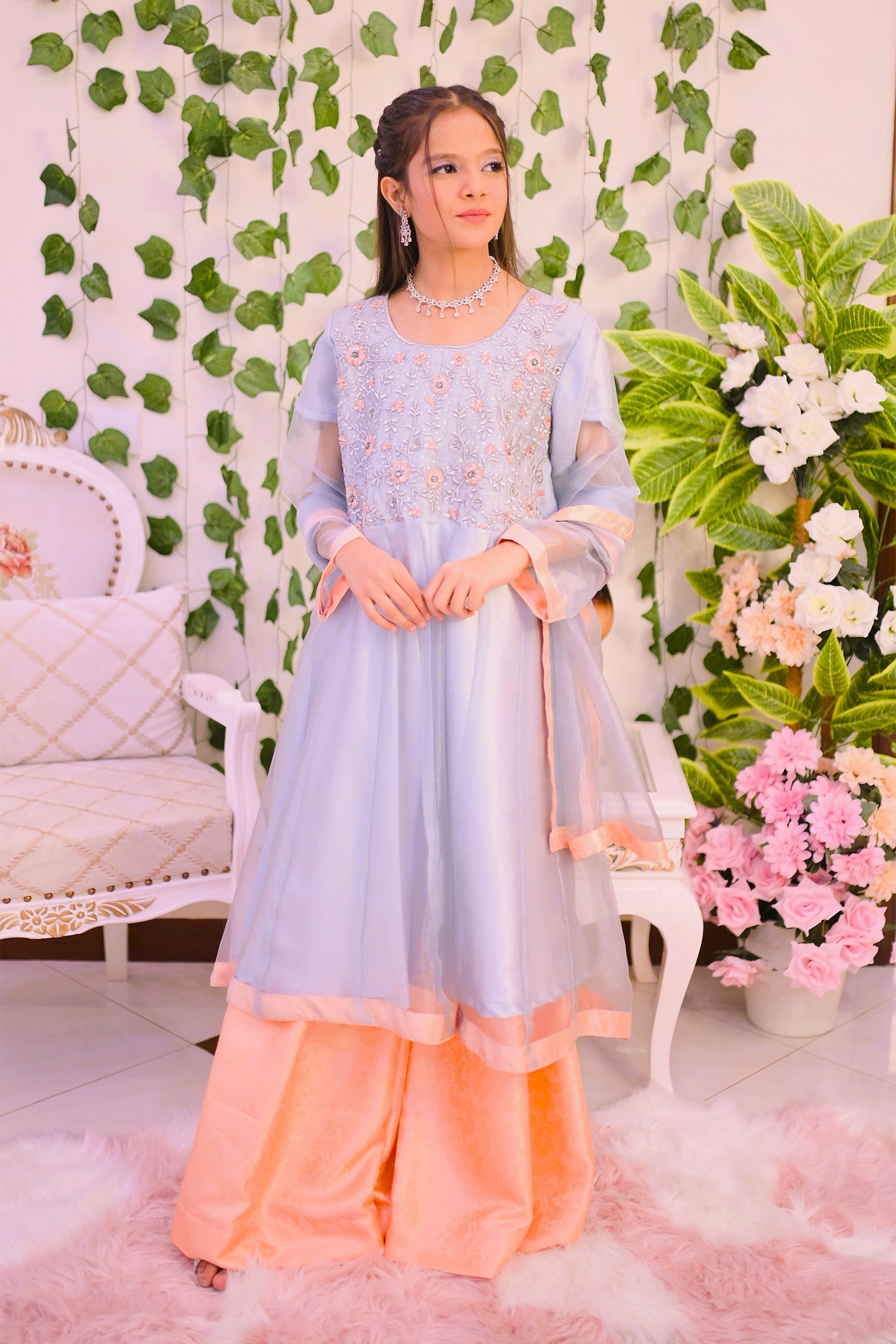 formal 3 piece kali frock grara & dupatta