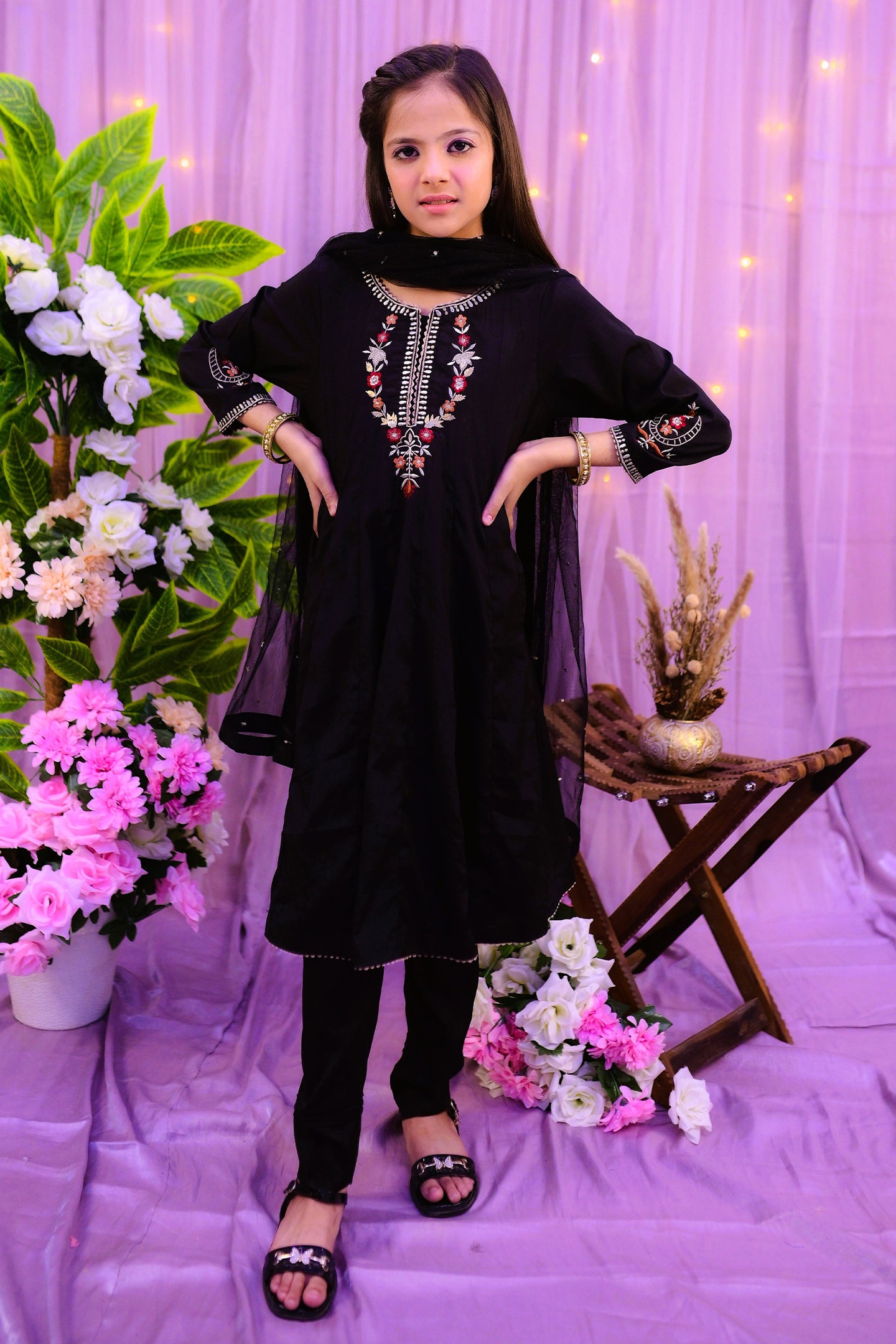 semi-formal 3 piece panel frock trouser & dupatta