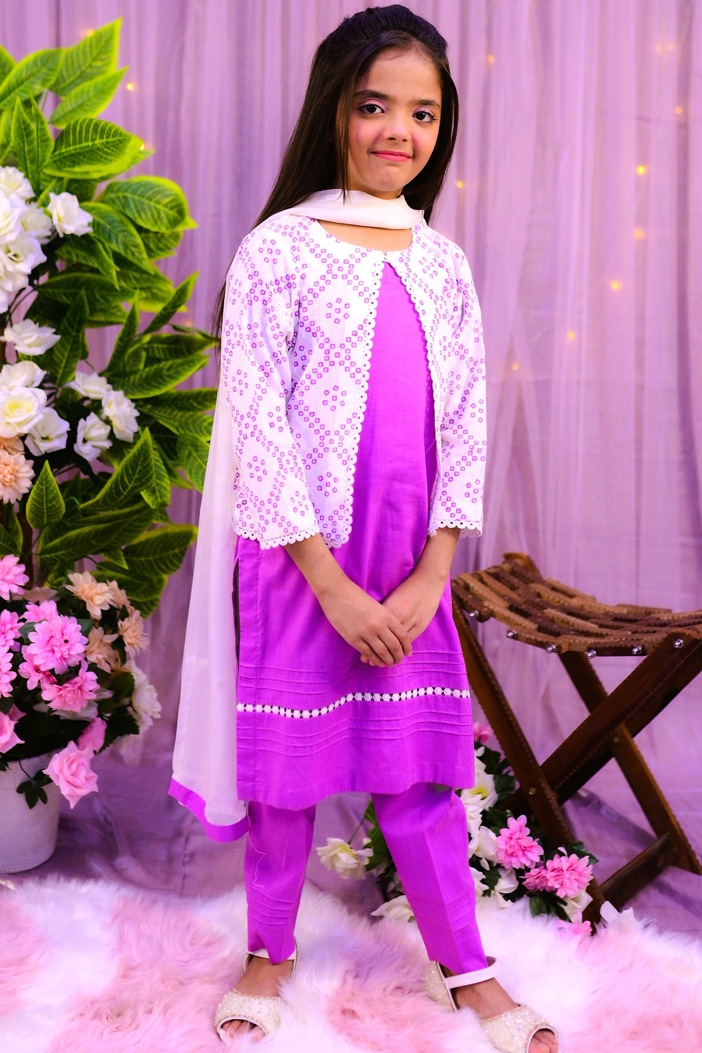 semi-fromal 3 piece shirt trouser & dupatta with jacket style