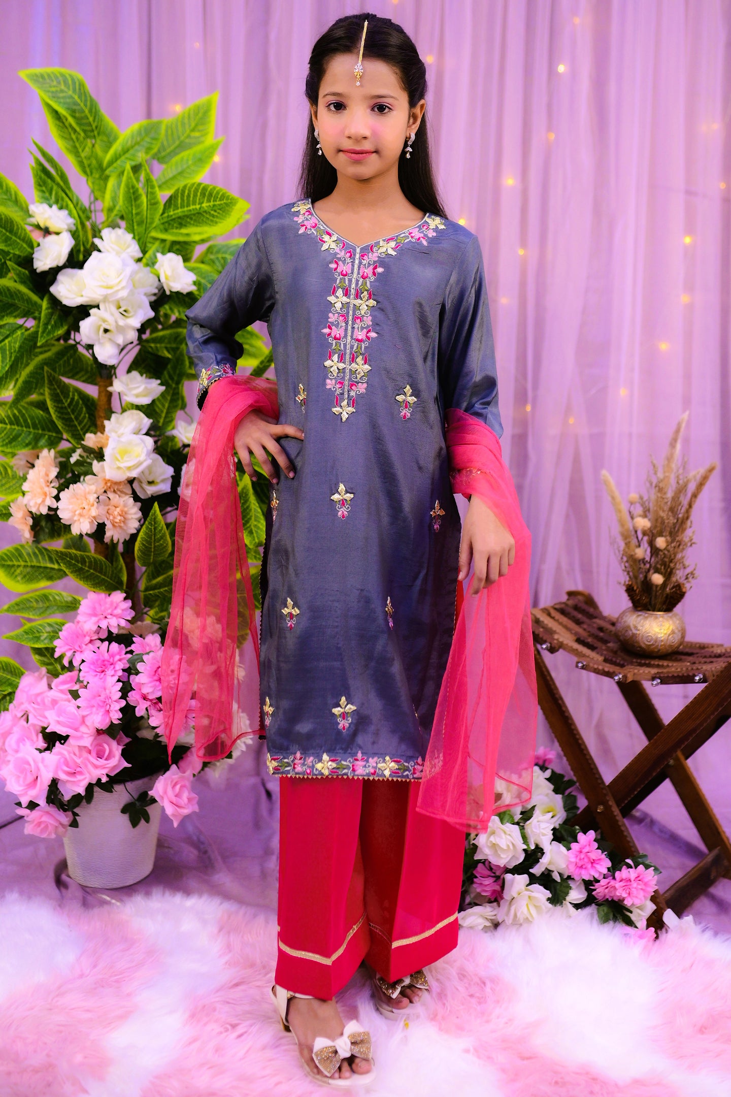semi-formal 3 piece long shirt, plazo &dupatta