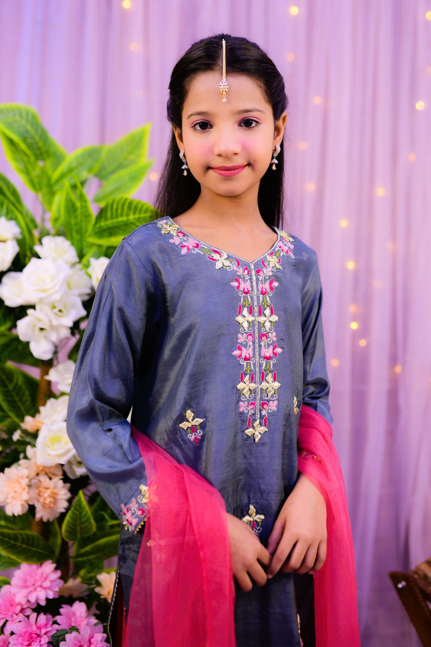 semi-formal 3 piece long shirt, plazo &dupatta