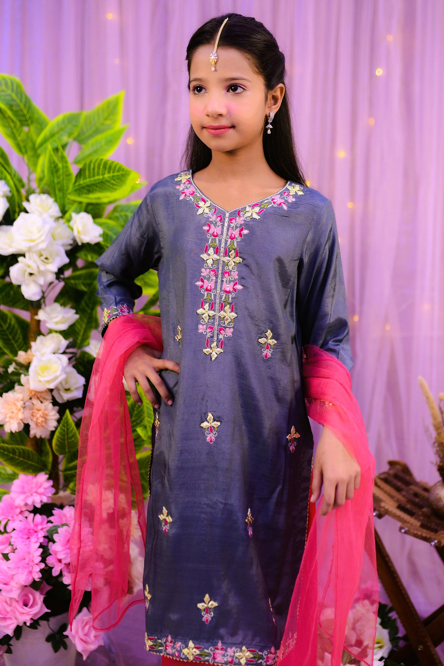 semi-formal 3 piece long shirt, plazo &dupatta