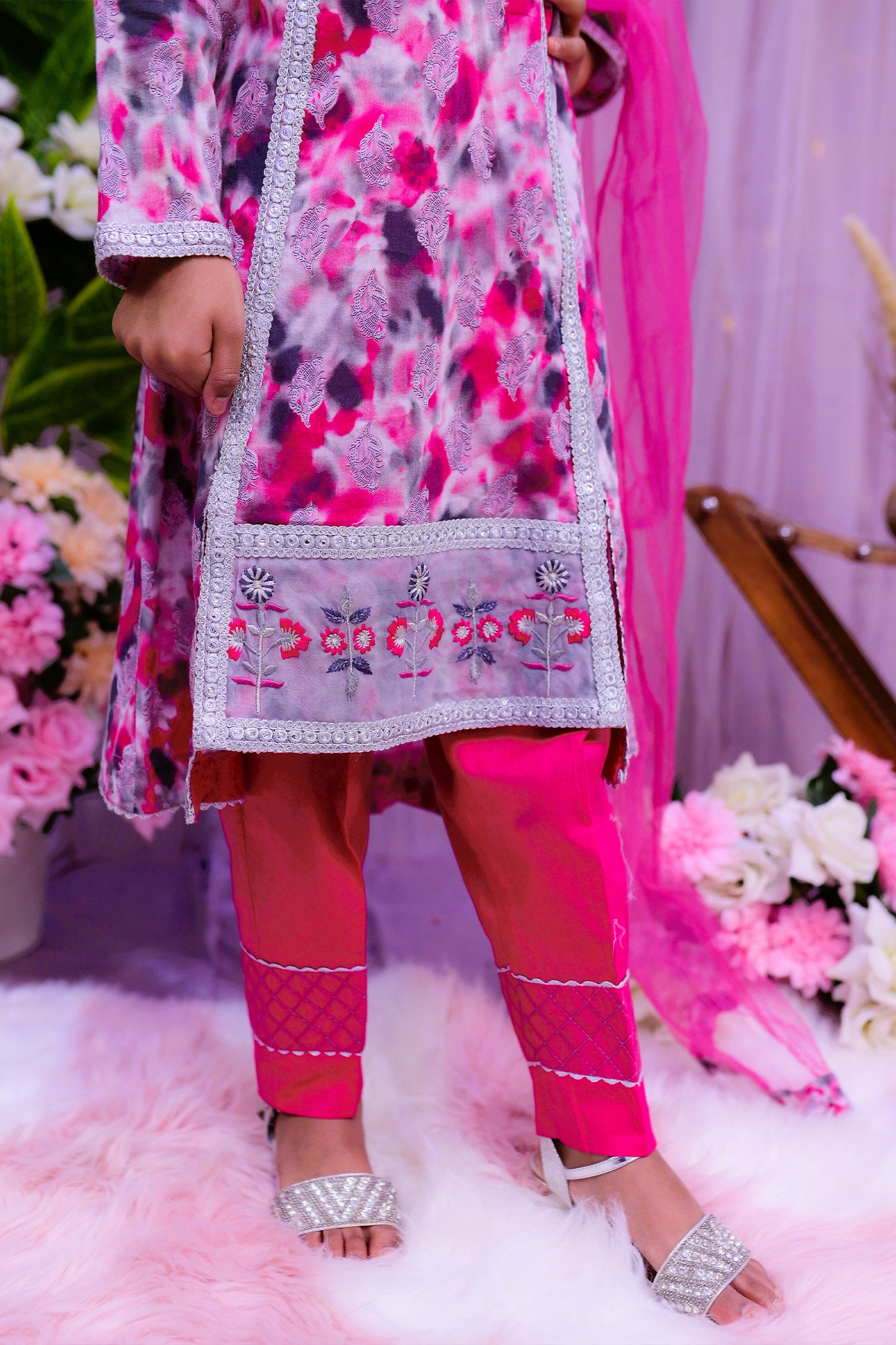 semi-formal 3 piece cutline shirt trouser & dupatta