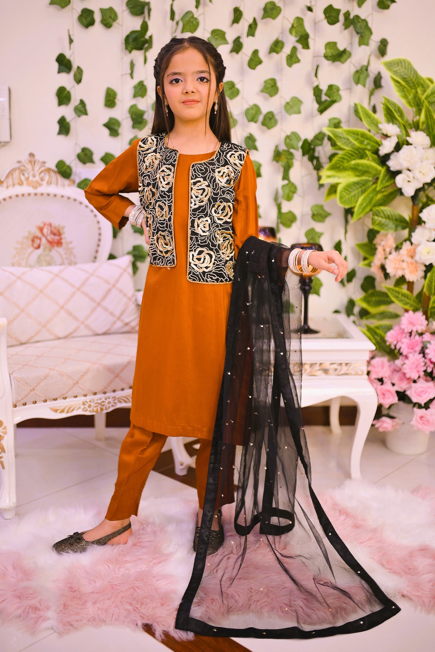 Semi Formal 3 Piece shirt dupatta and trouser with waist-cut
