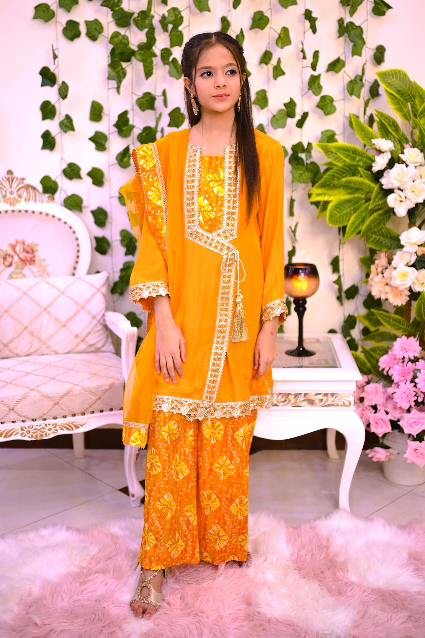 semi-formal 3 piece short shirt palazzo & dupatta