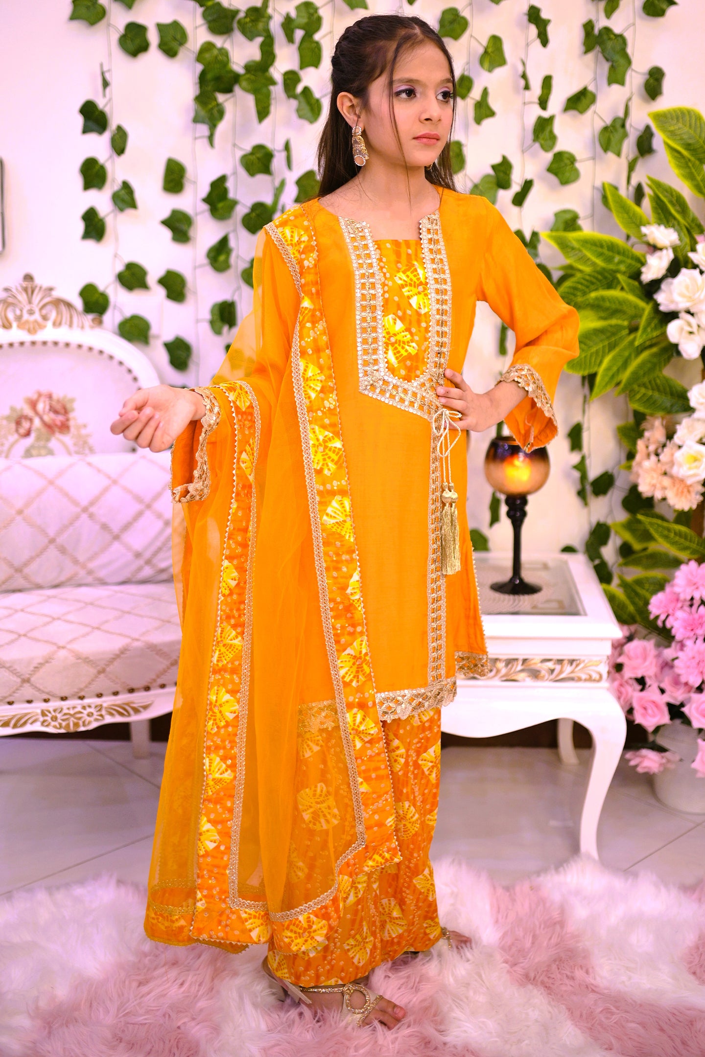 semi-formal 3 piece short shirt palazzo & dupatta