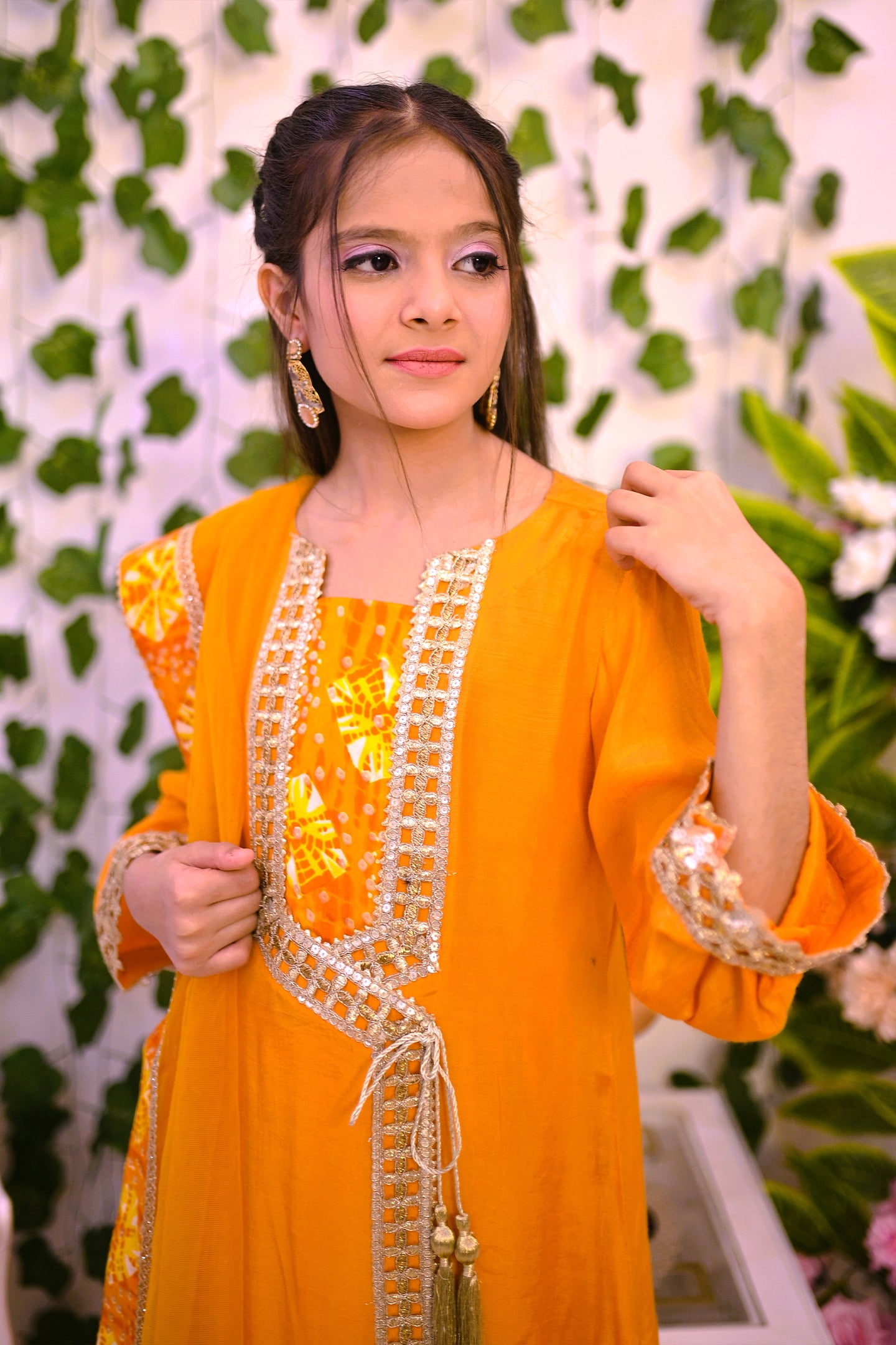 semi-formal 3 piece short shirt palazzo & dupatta