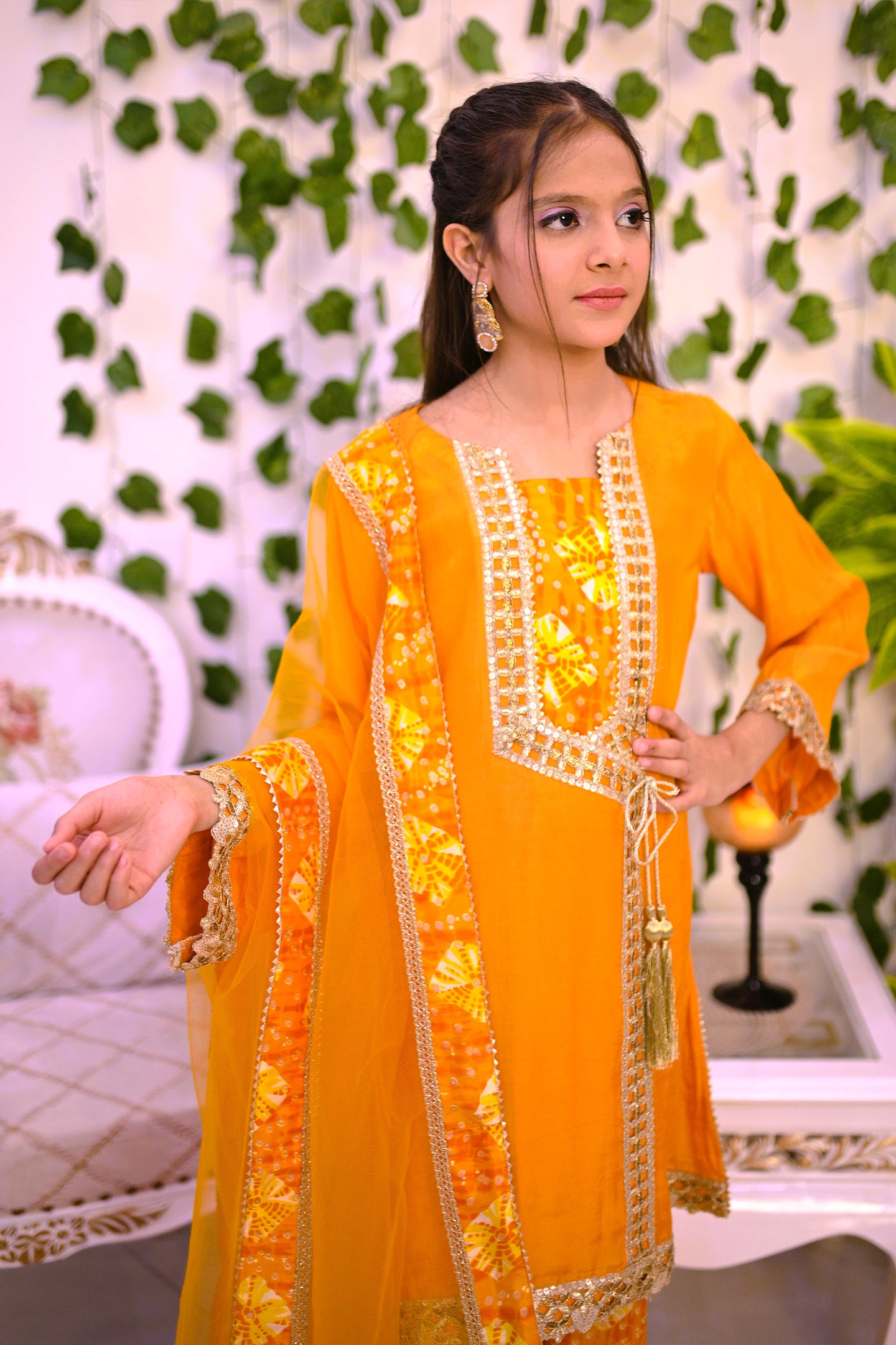 semi-formal 3 piece short shirt palazzo & dupatta