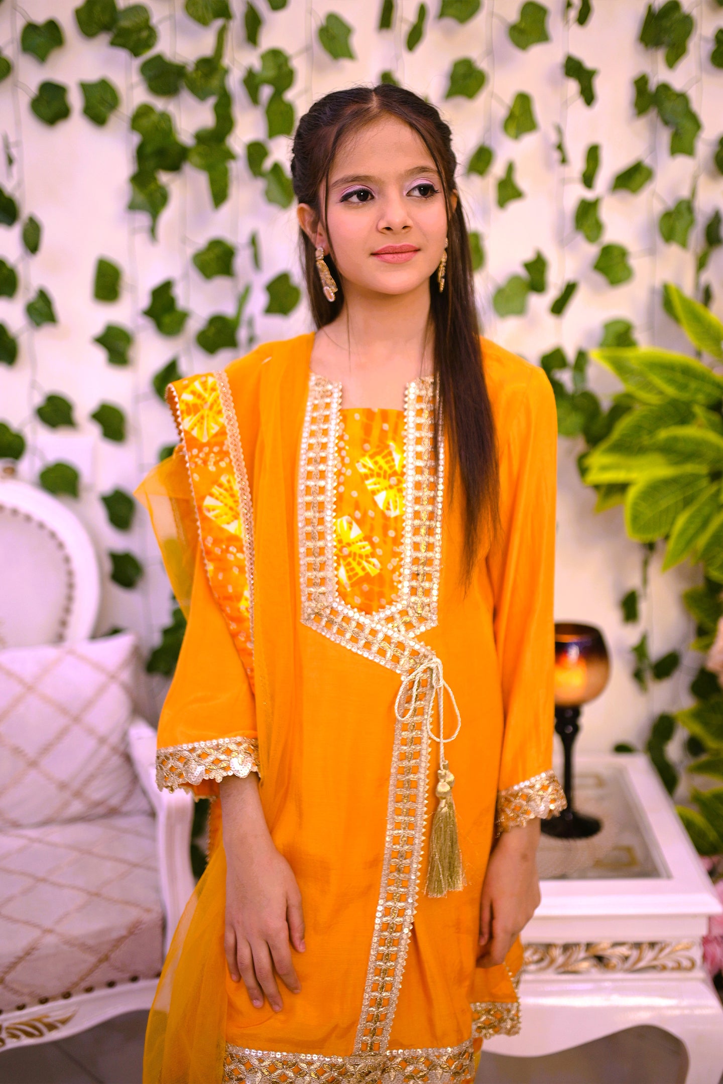 semi-formal 3 piece short shirt palazzo & dupatta