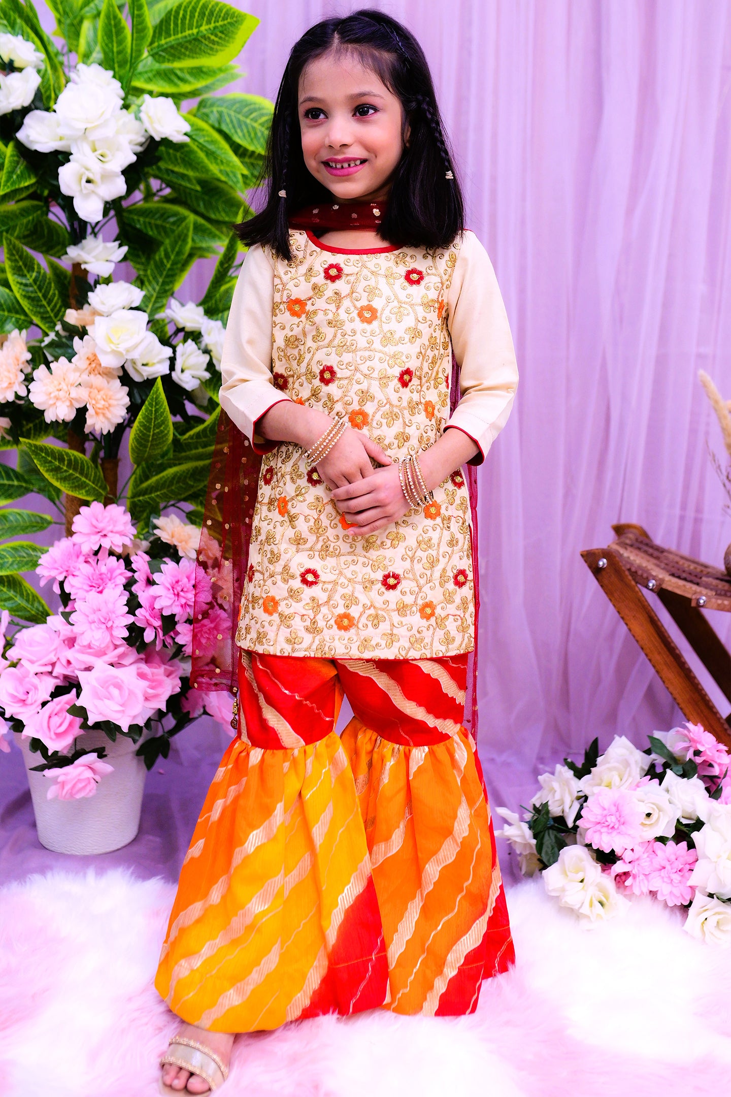 formal 3 piece short shirt garara and dupatta