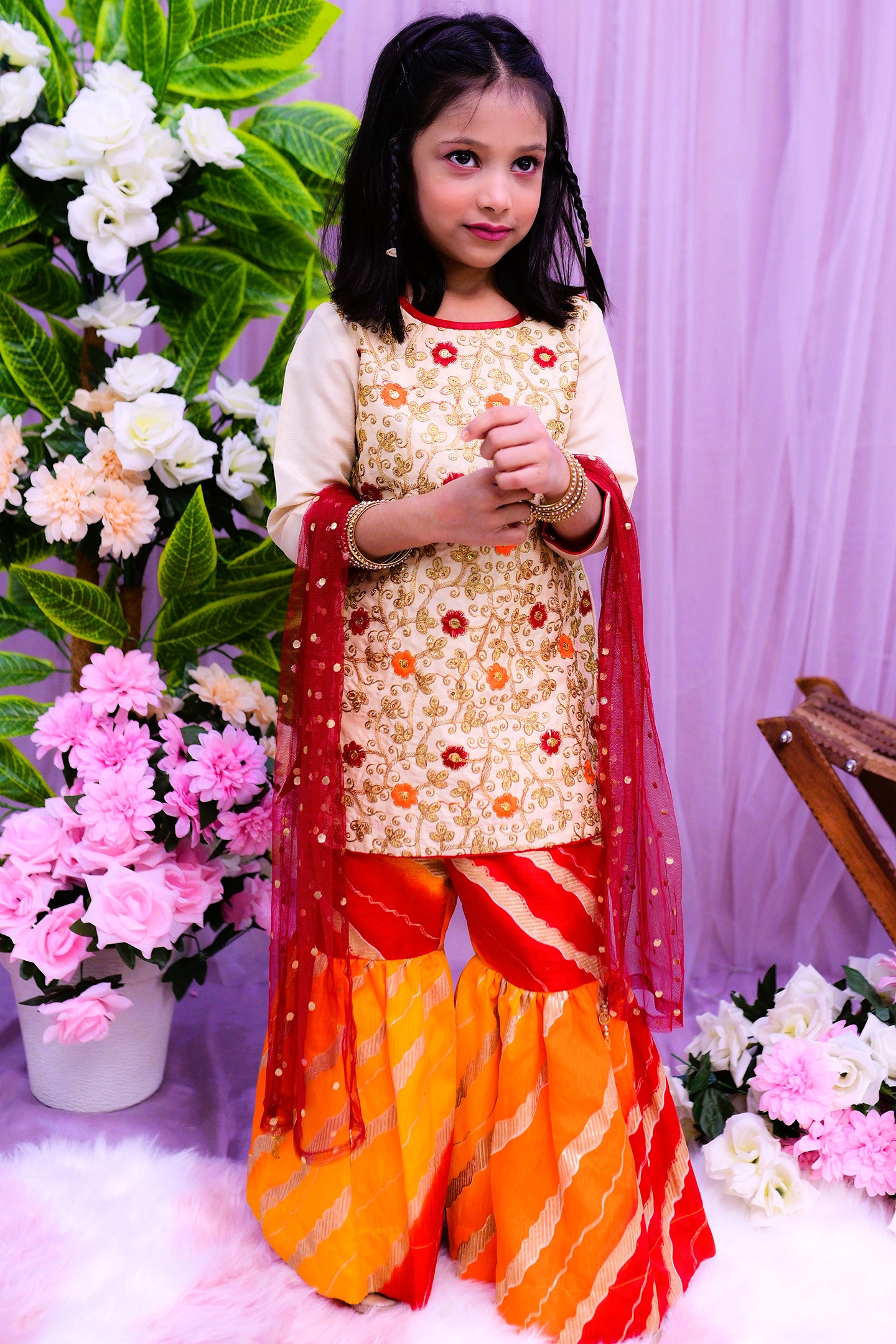 formal 3 piece short shirt garara and dupatta