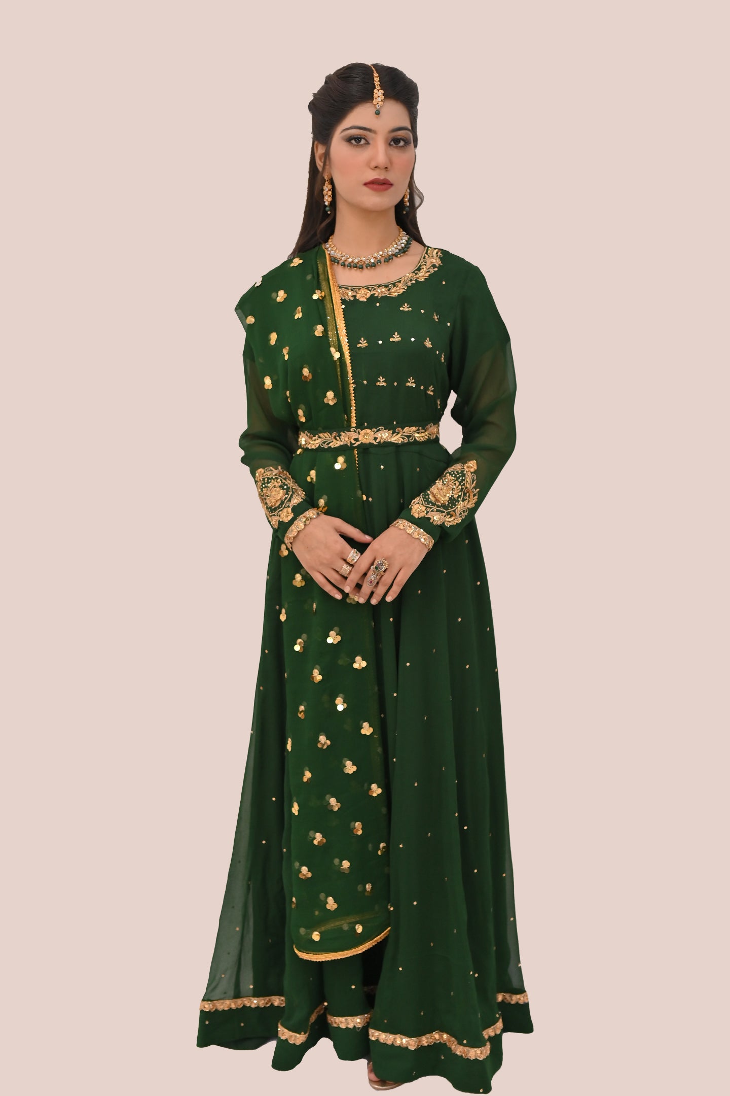 LUXURY women 3 piece long frock dupatta & trouser