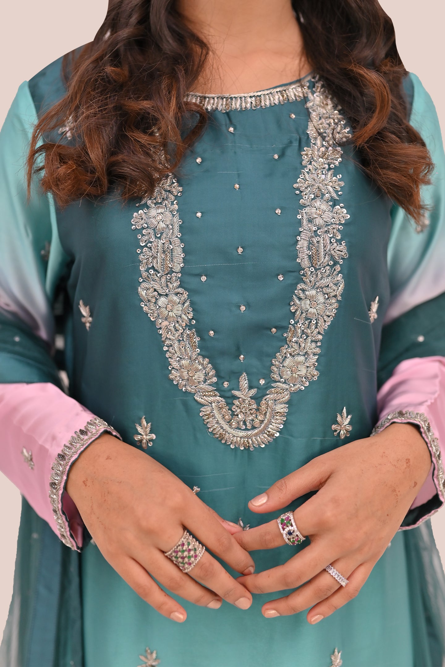 formal 3 piece frock dupatta& trouser