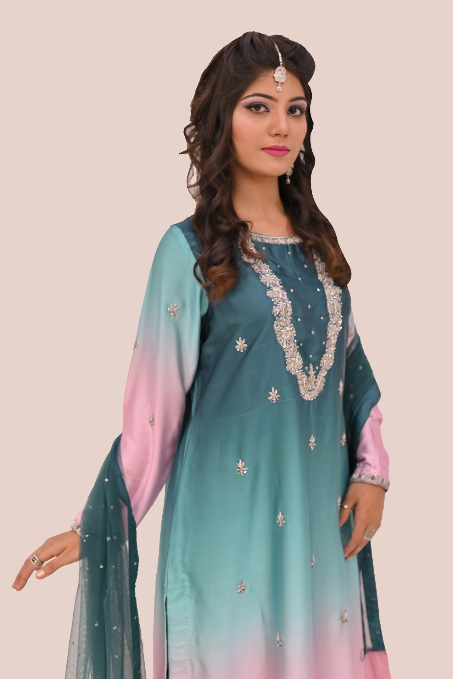 formal 3 piece frock dupatta& trouser