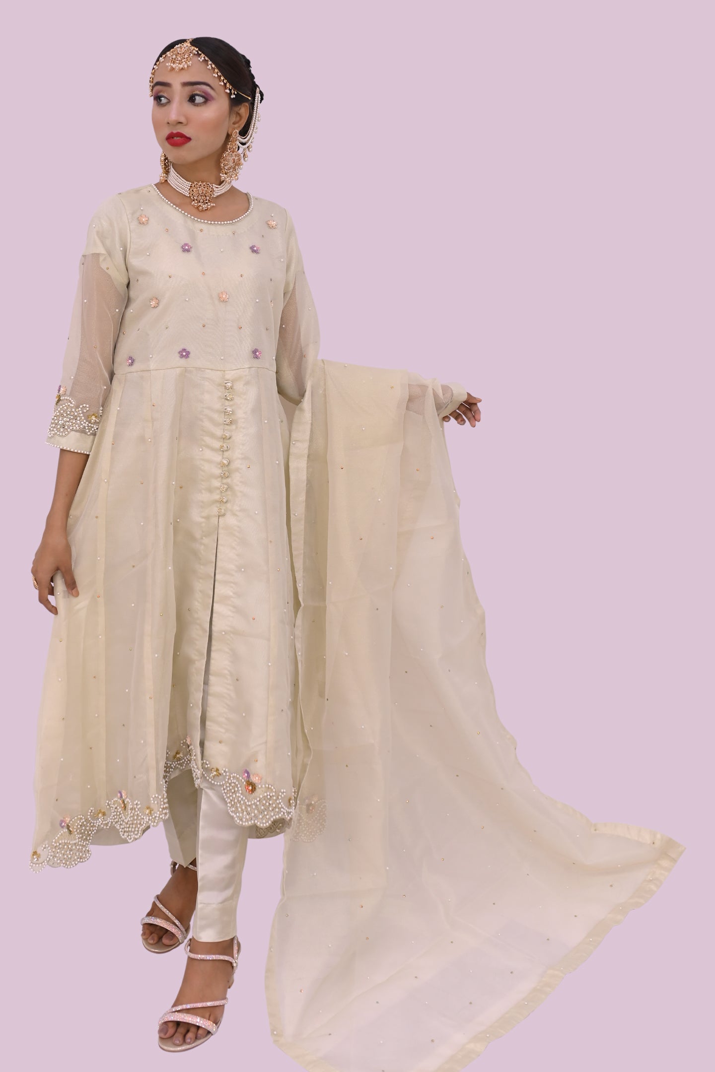 formal 3 piece frok dupatta and trouser