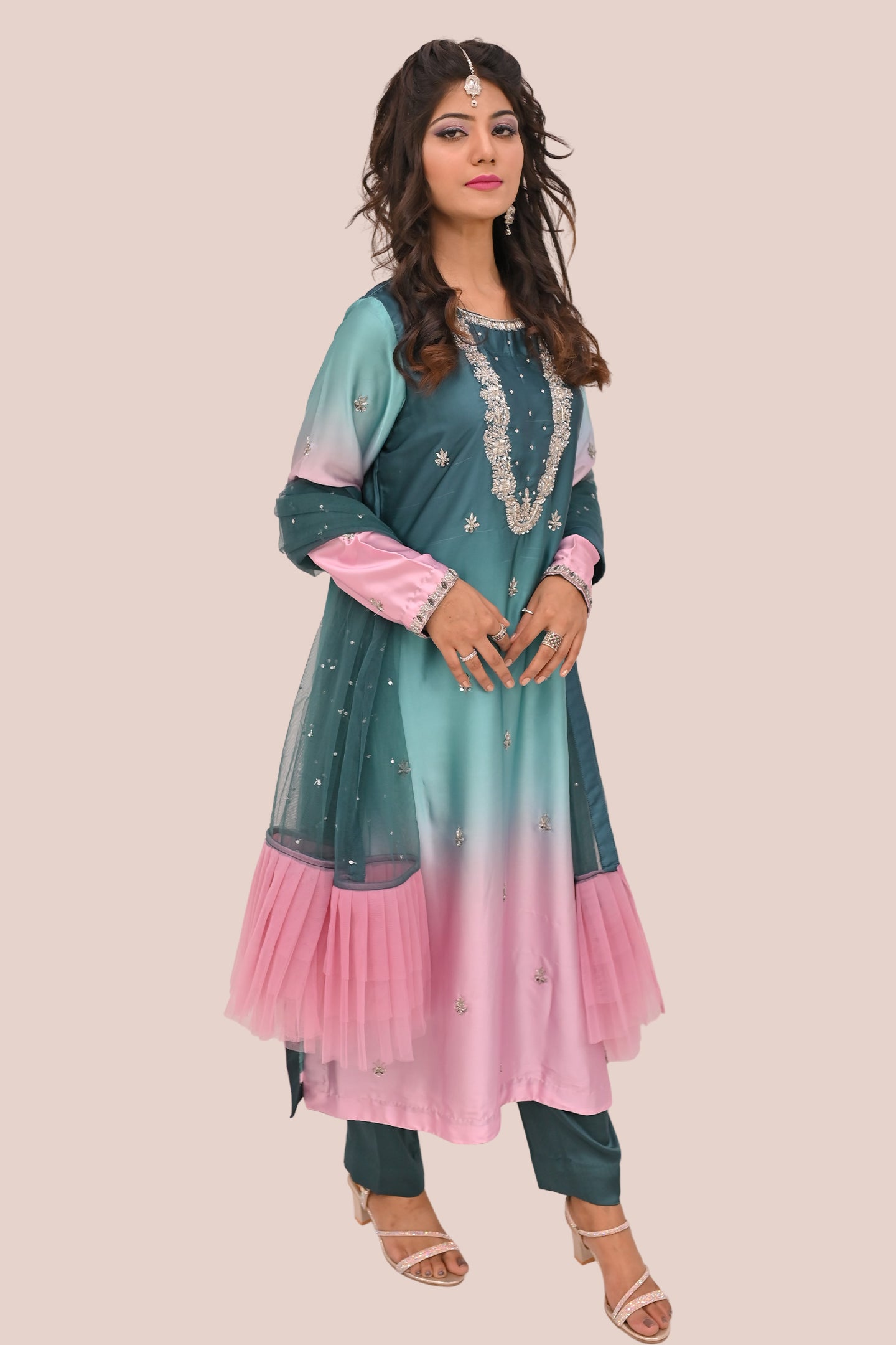 formal 3 piece frock dupatta& trouser