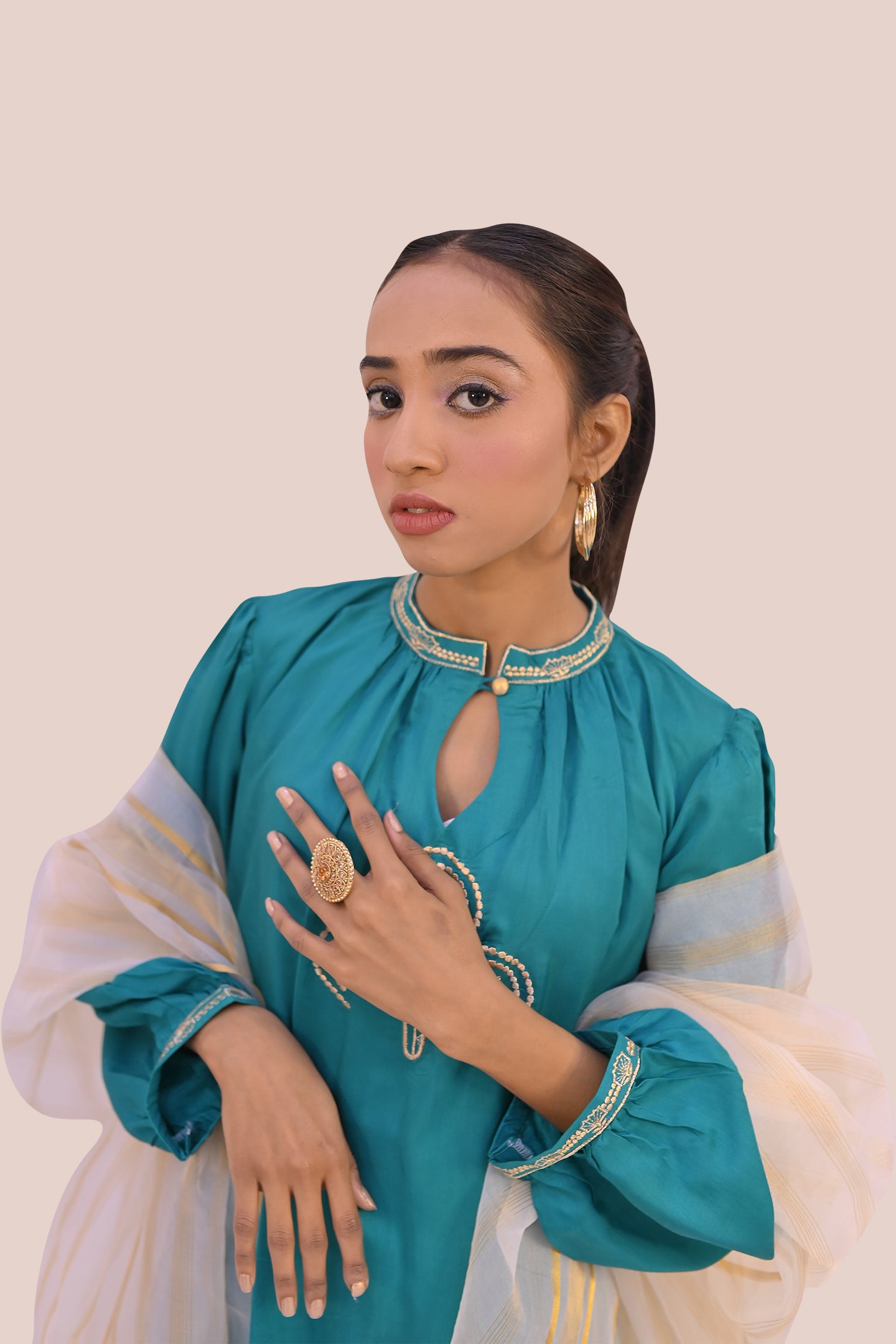 semiformal 3 piece shirt dupatta & trouser