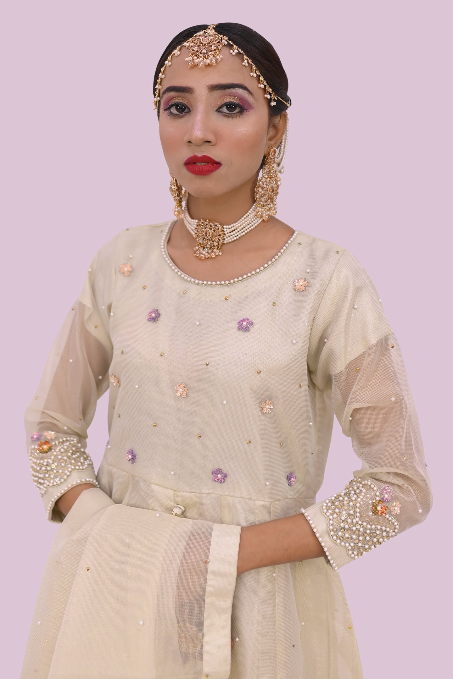 LUXURY women 3 piece long frock dupatta & trouser