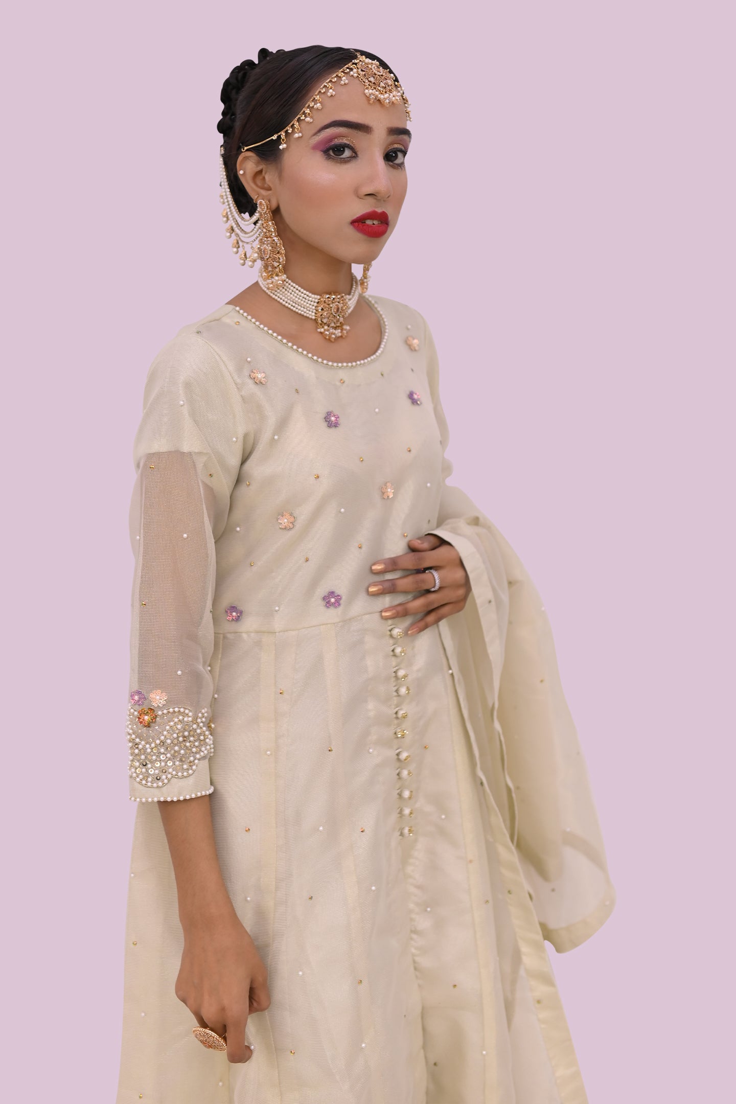 LUXURY women 3 piece long frock dupatta & trouser