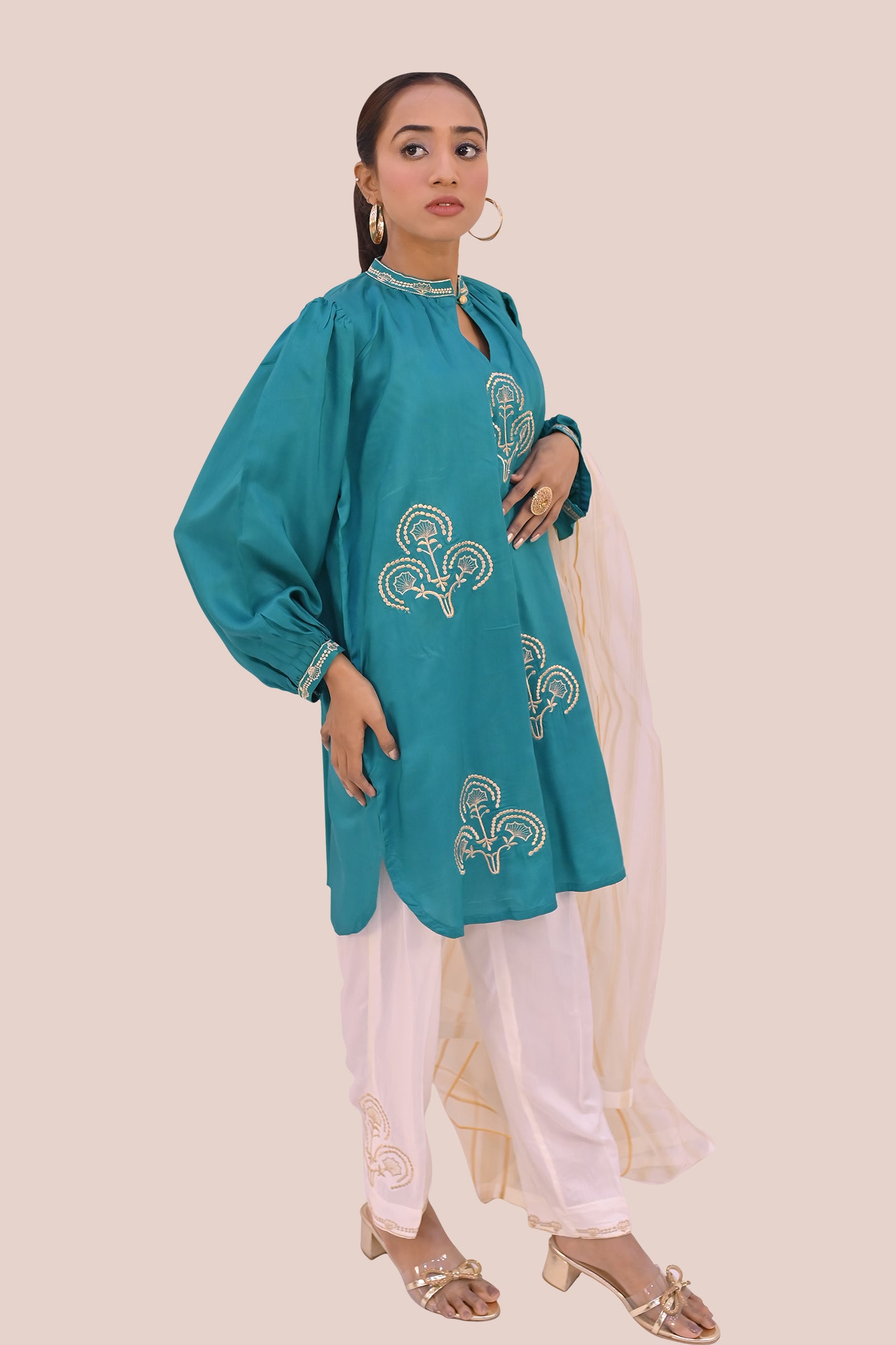 semiformal 3 piece shirt dupatta & trouser