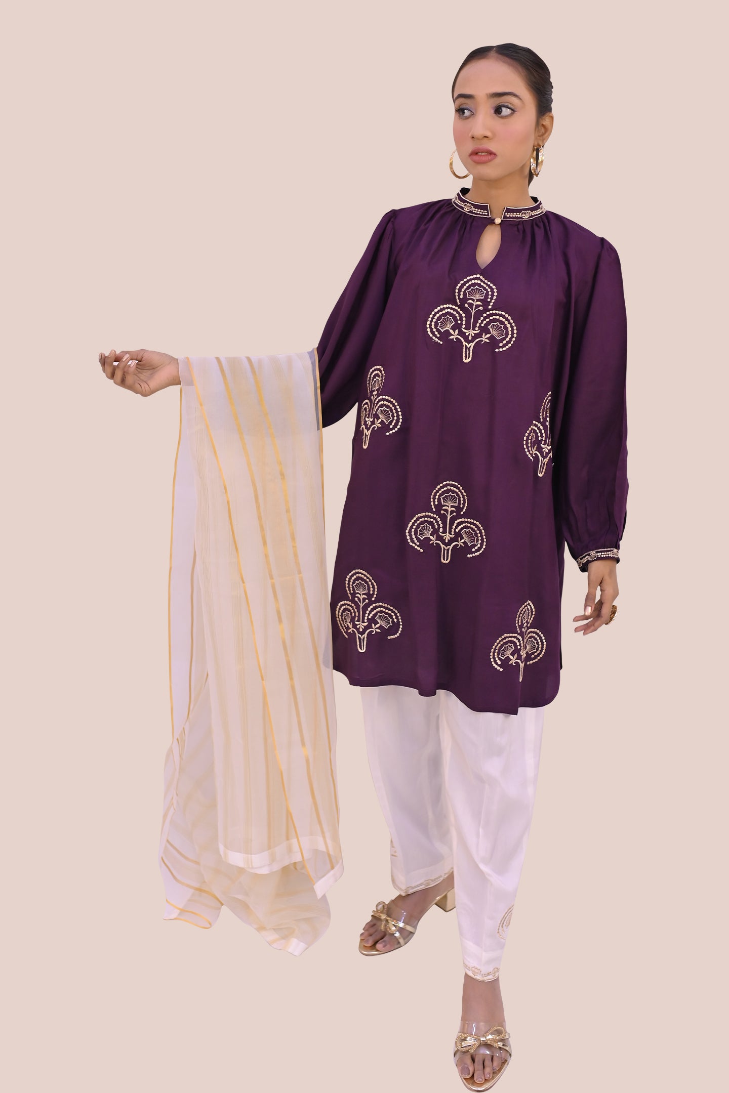 semiformal 3 piece shirt dupatta & trouser