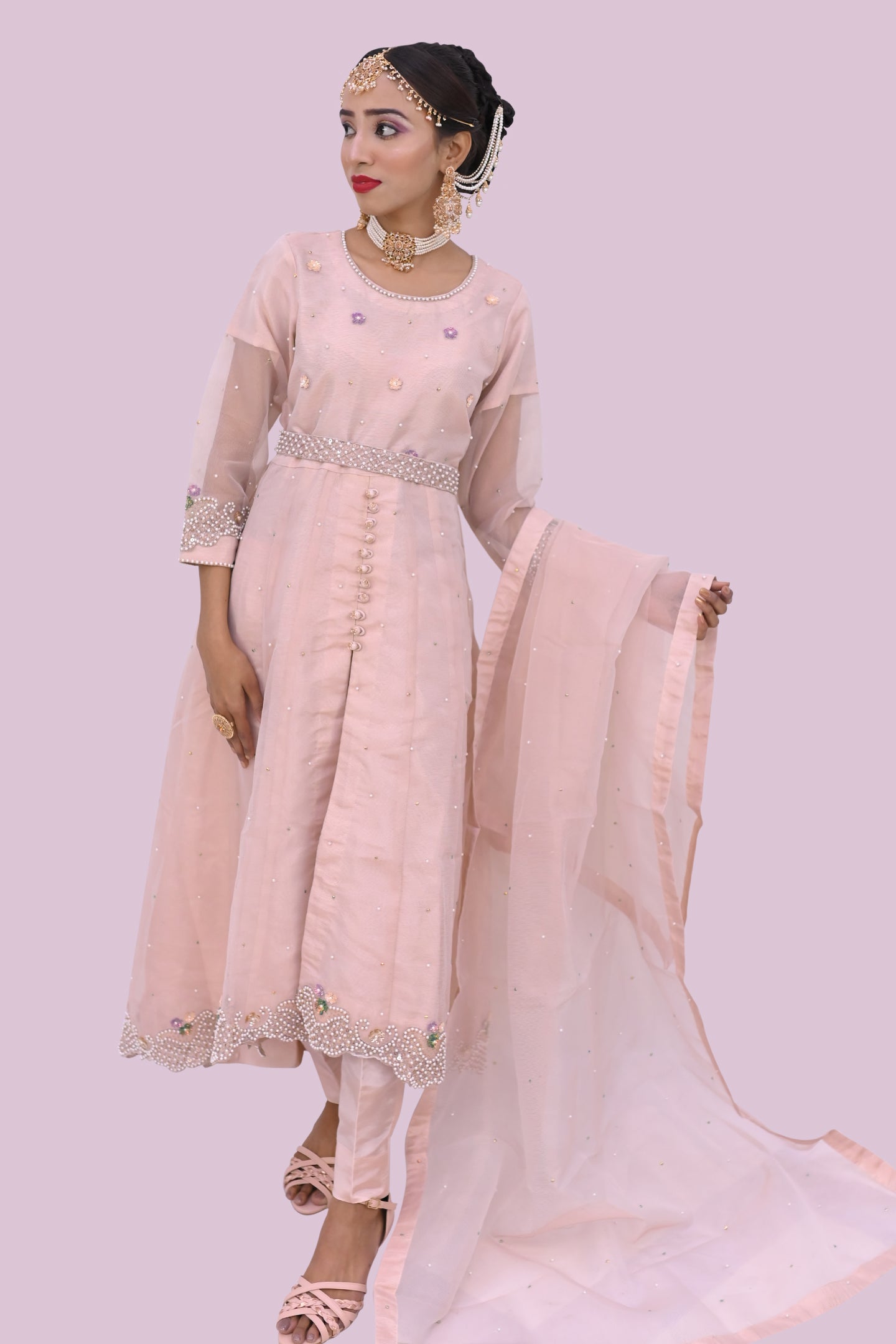 LUXURY women 3 piece long frock dupatta & trouser