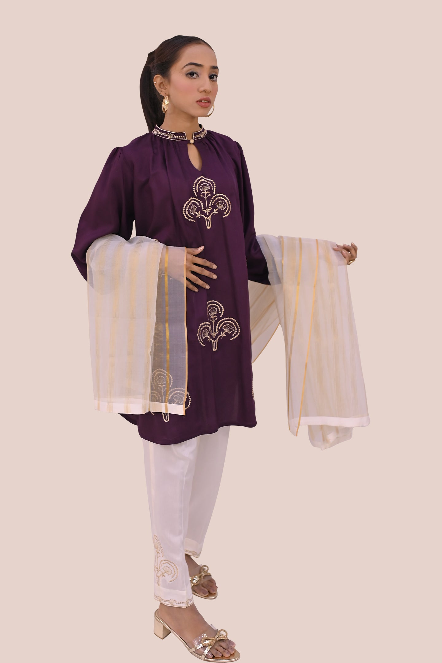 semiformal 3 piece shirt dupatta & trouser