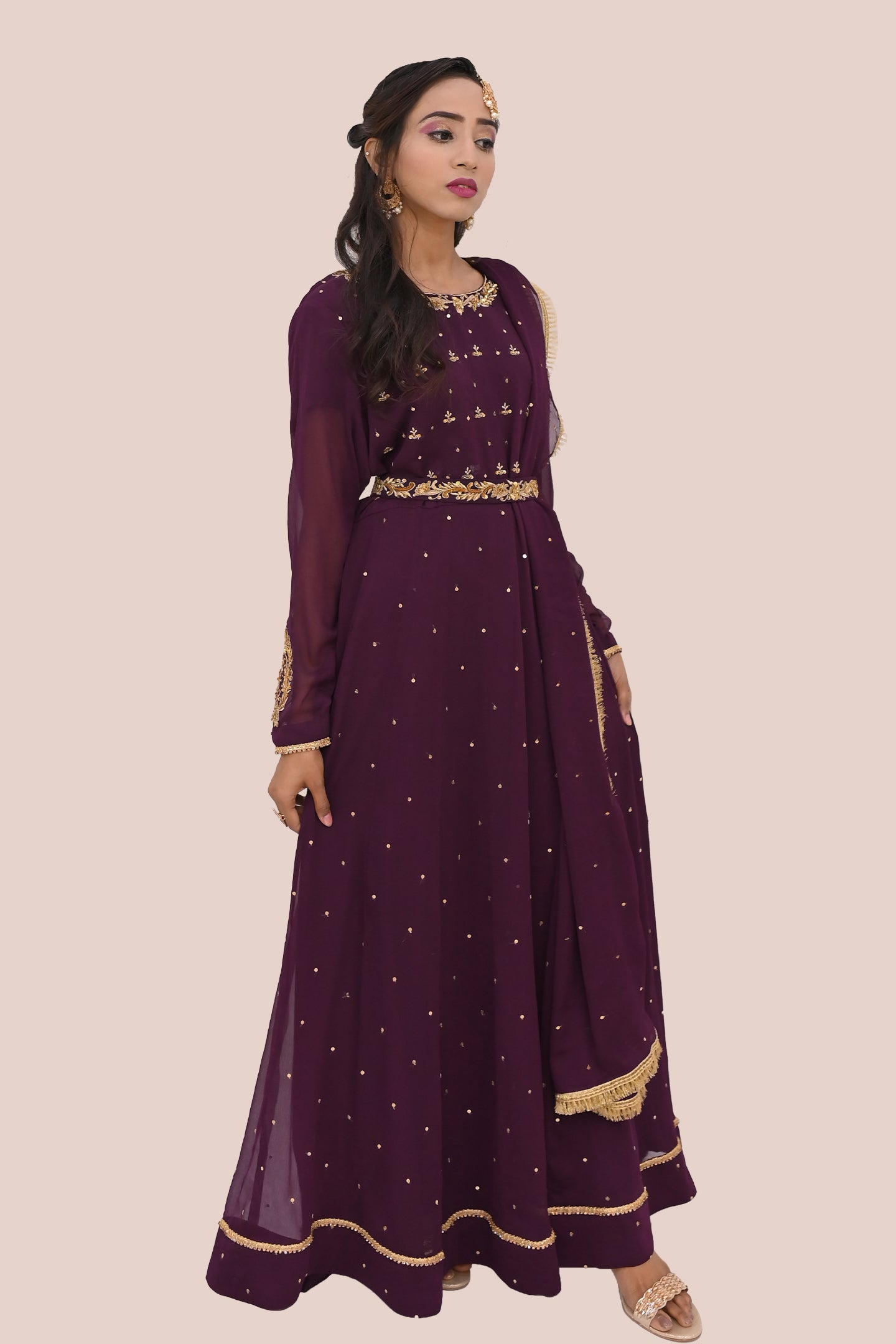 LUXURY women 3 piece long frock dupatta & trouser