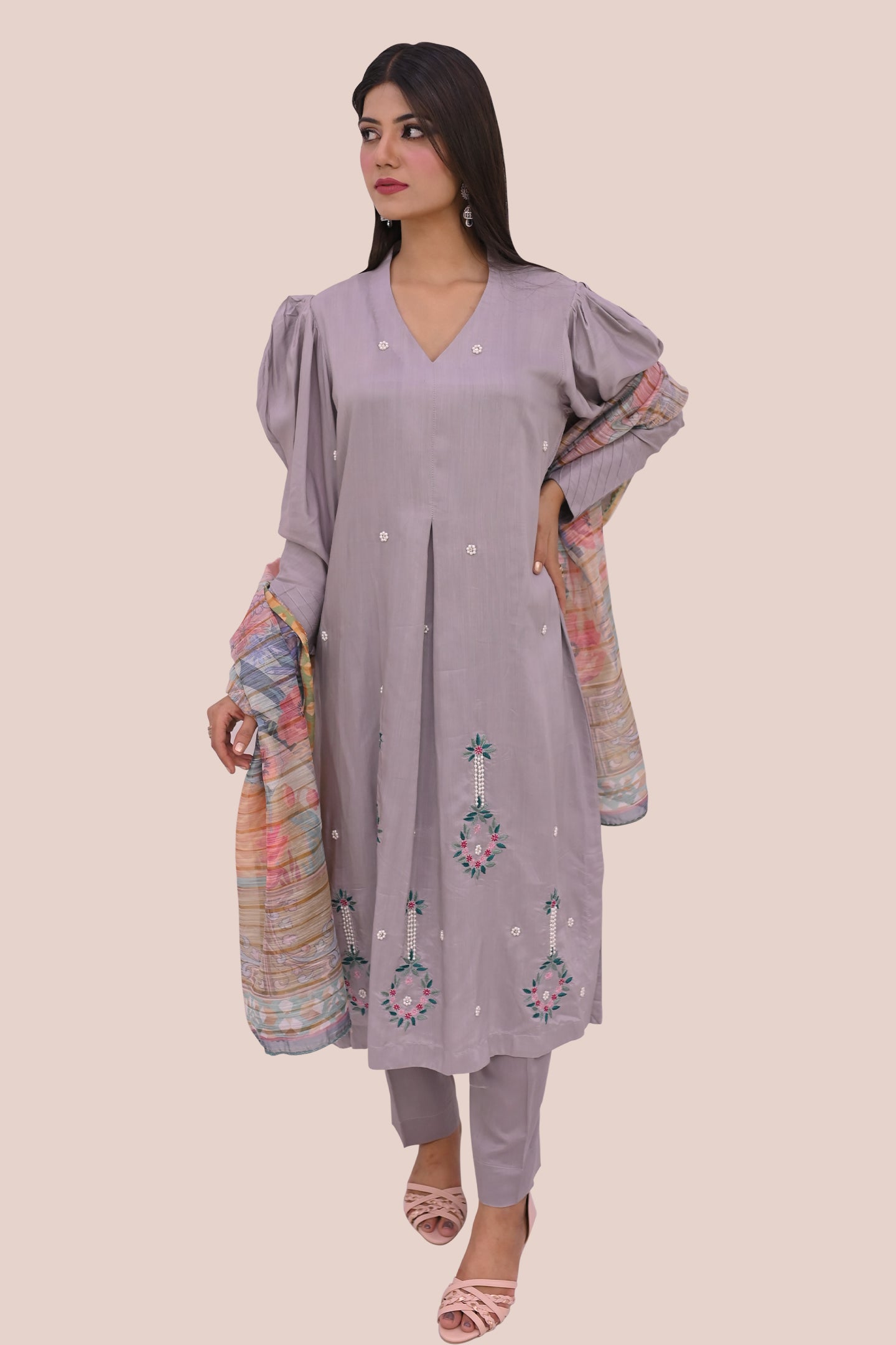 semiformal 3 piece shirt dupatta & trouser