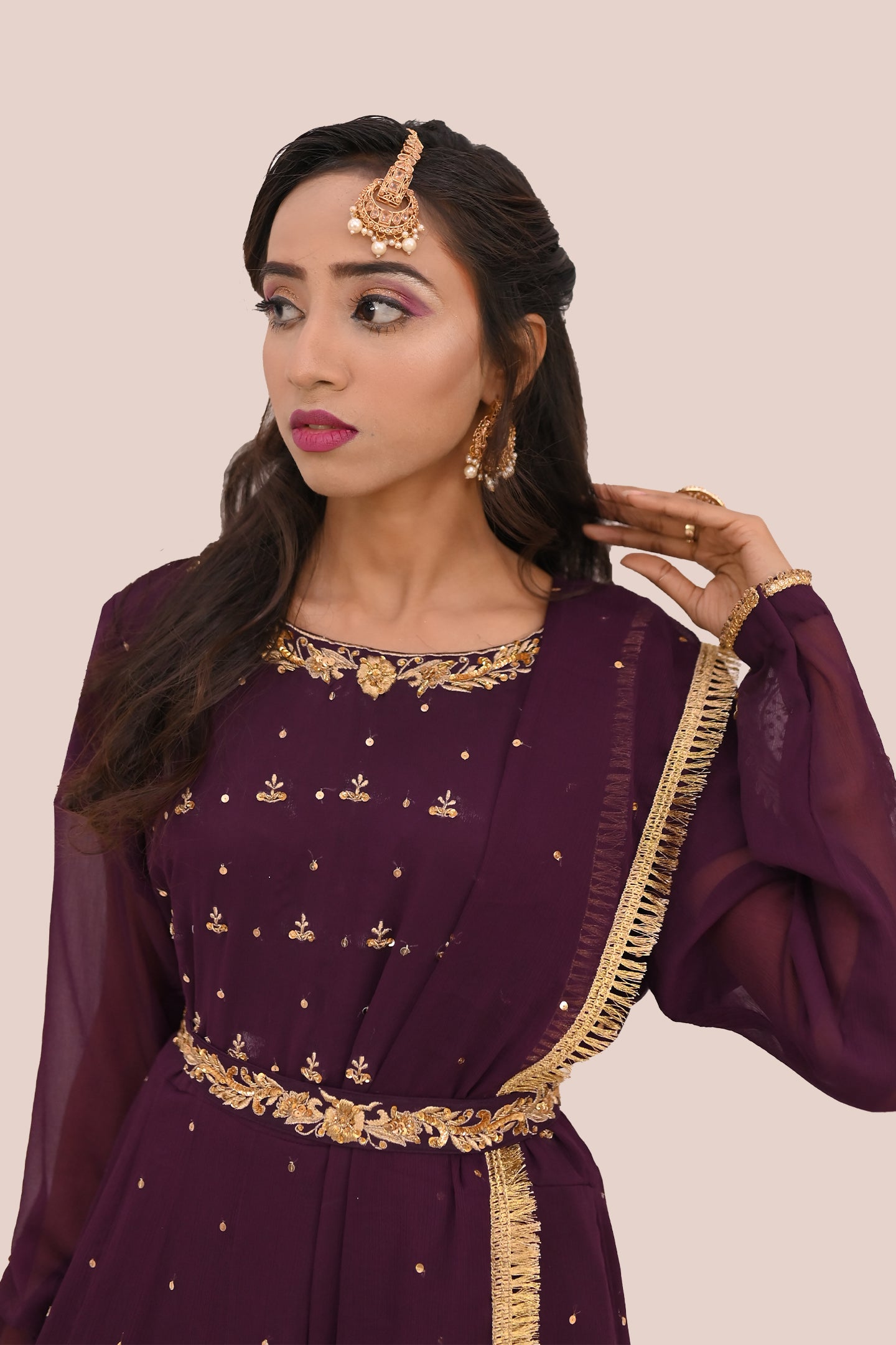 LUXURY women 3 piece long frock dupatta & trouser