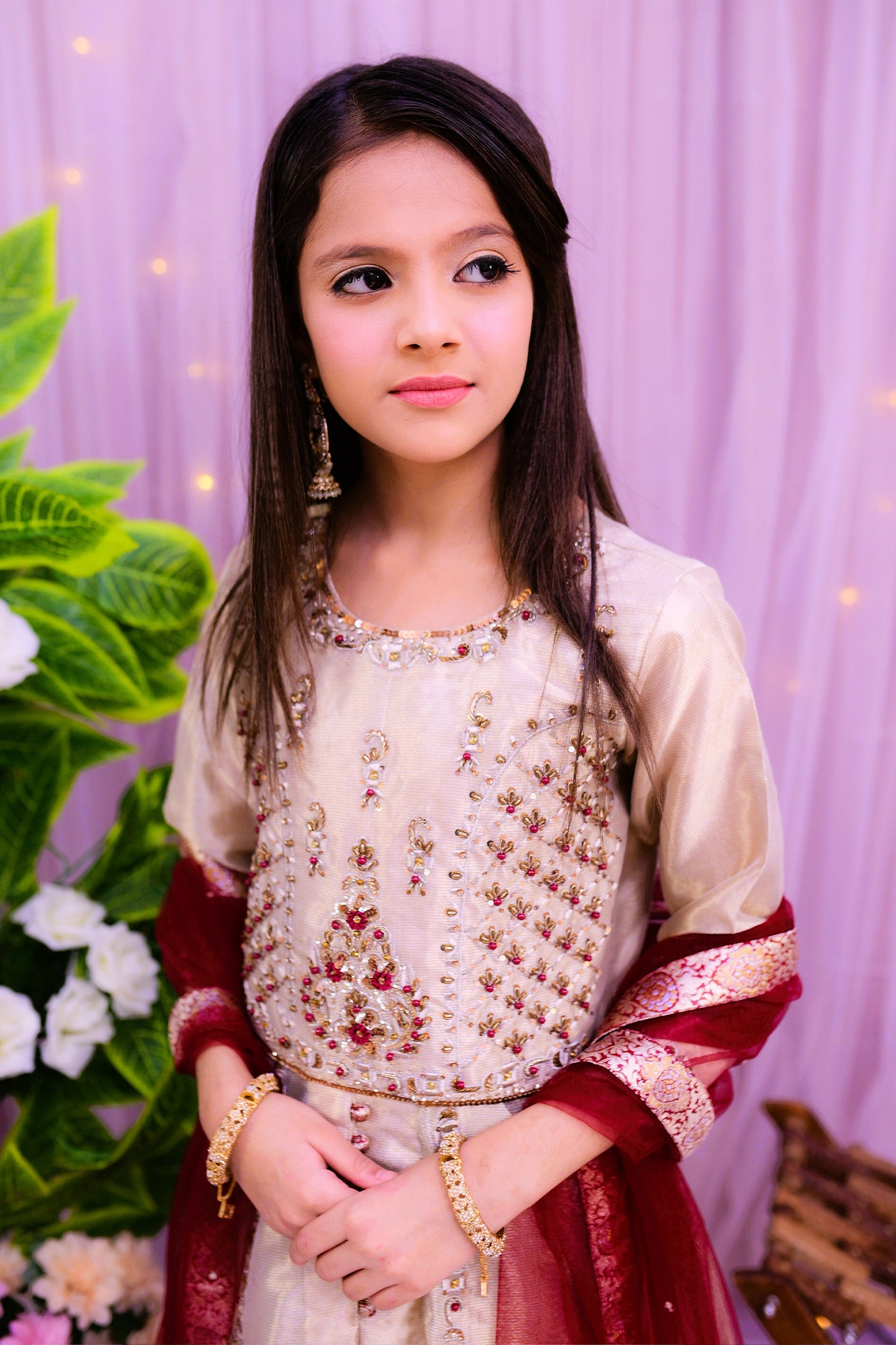 formal 3 piece long frock with lehnga & dupatta