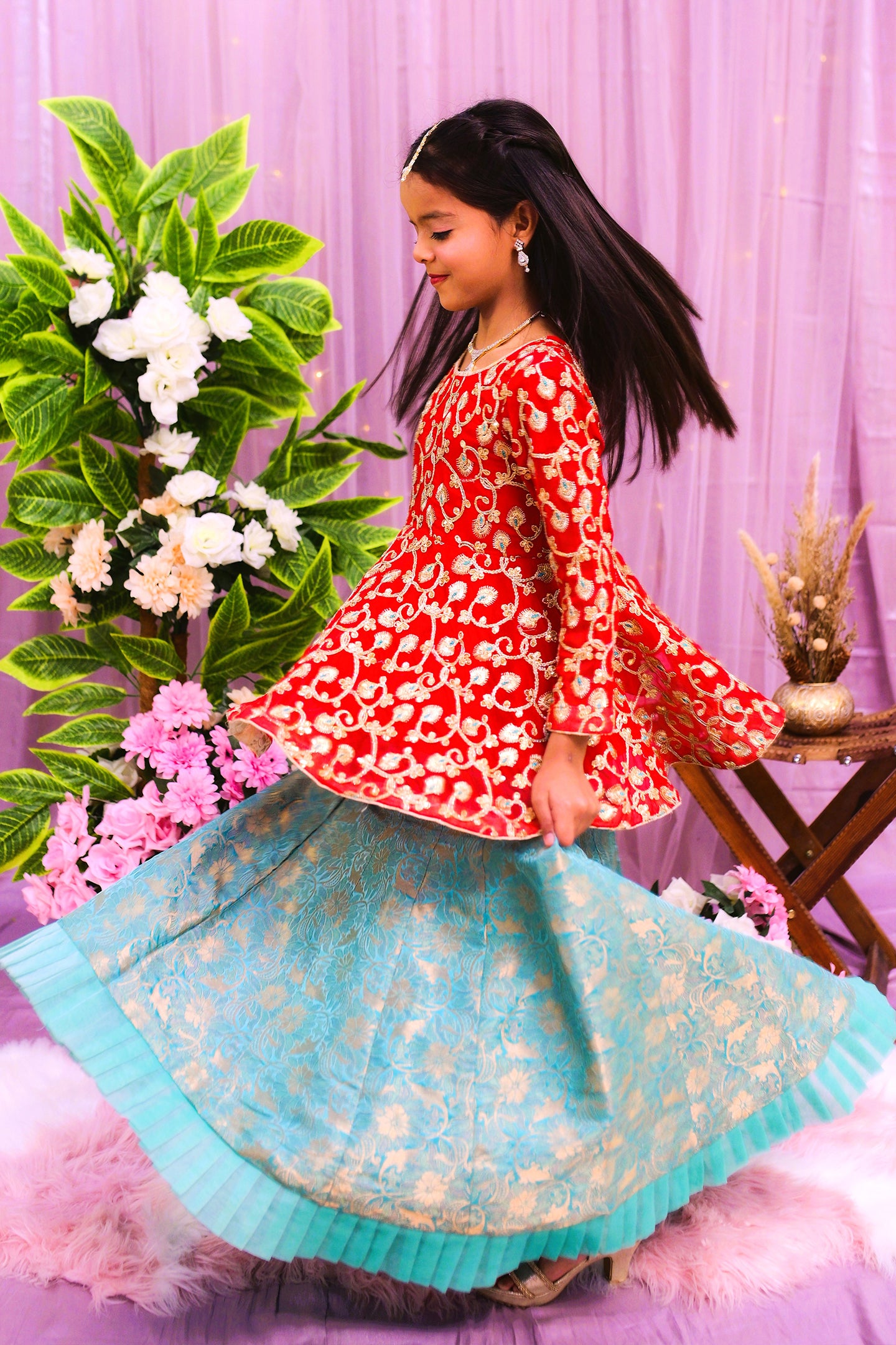 formal short cutline frock , lehnga & dupatta