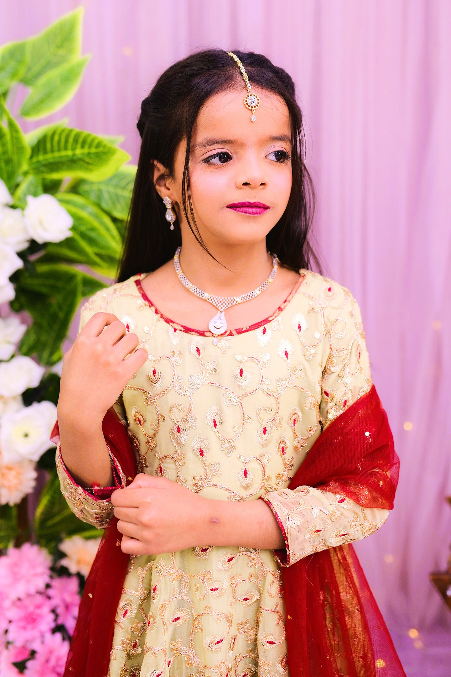 formal short cutline frock , lehnga & dupatta