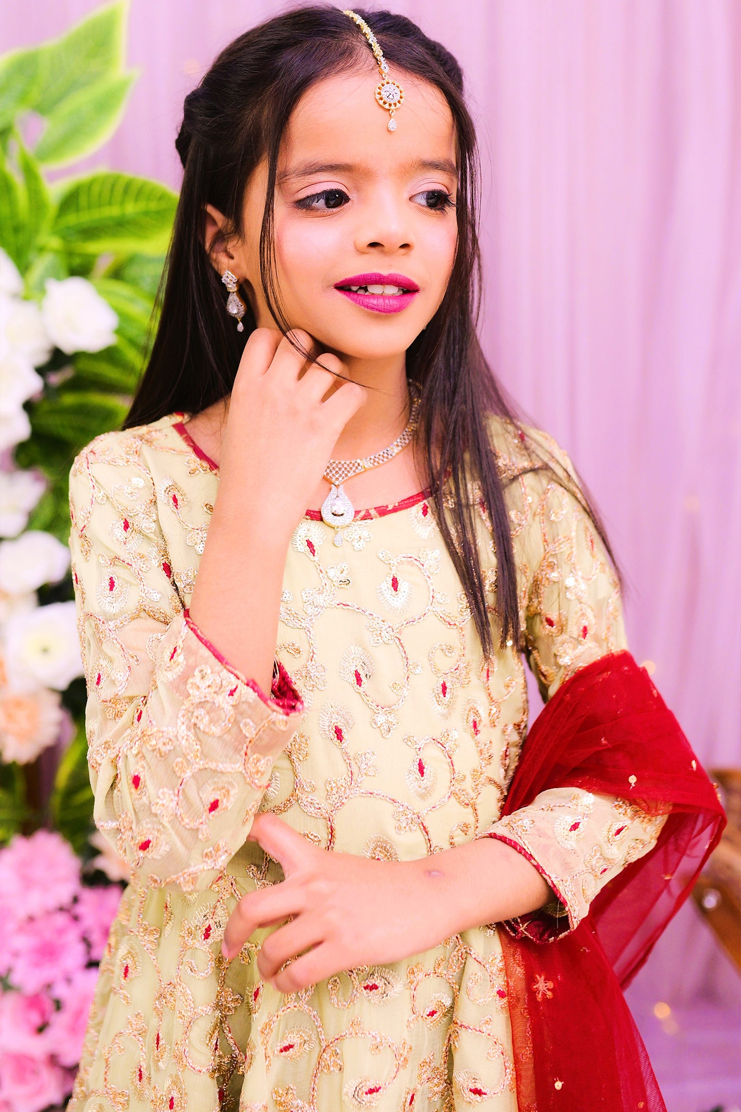 formal short cutline frock , lehnga & dupatta