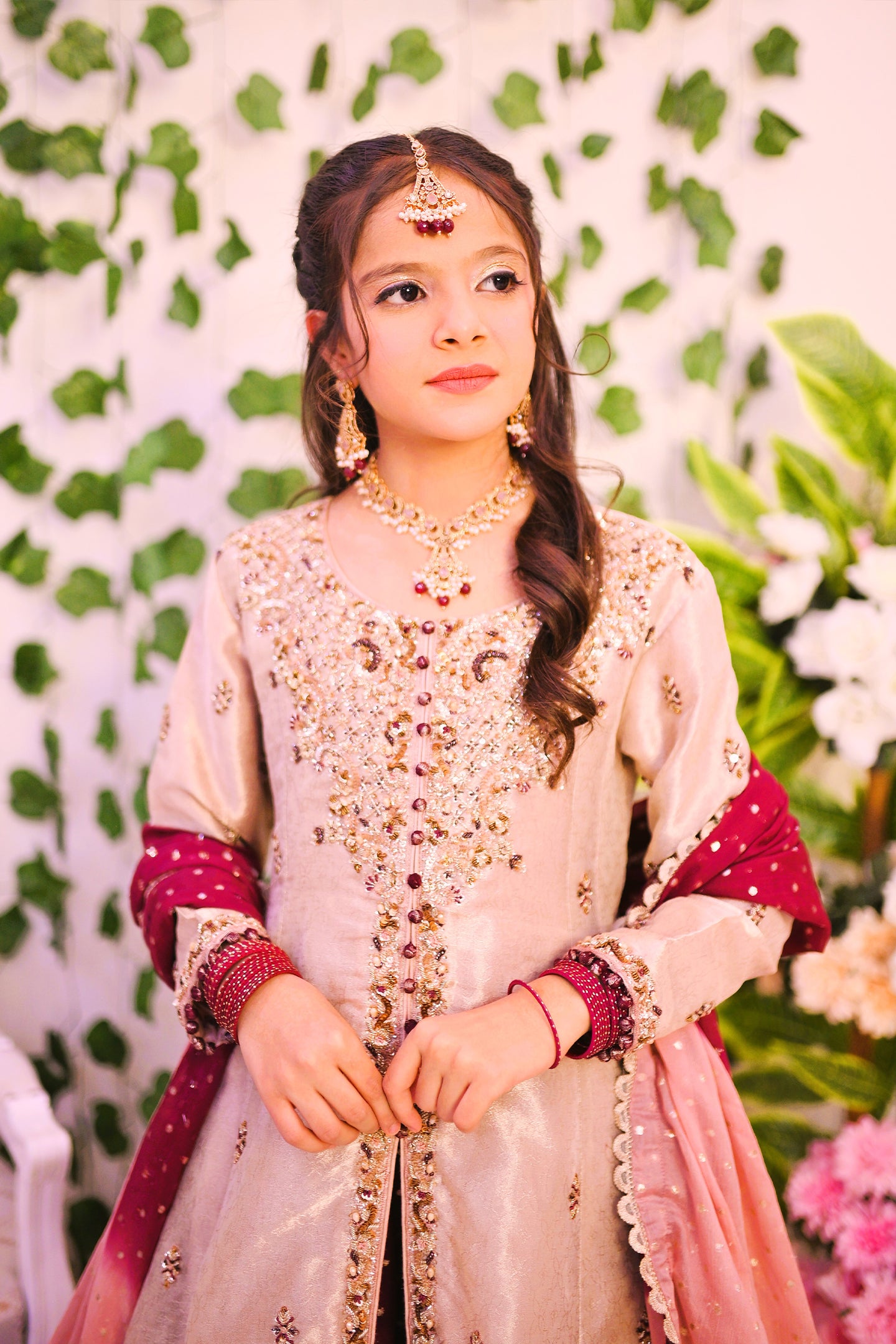 formal long front open shirt with farshi lehnga