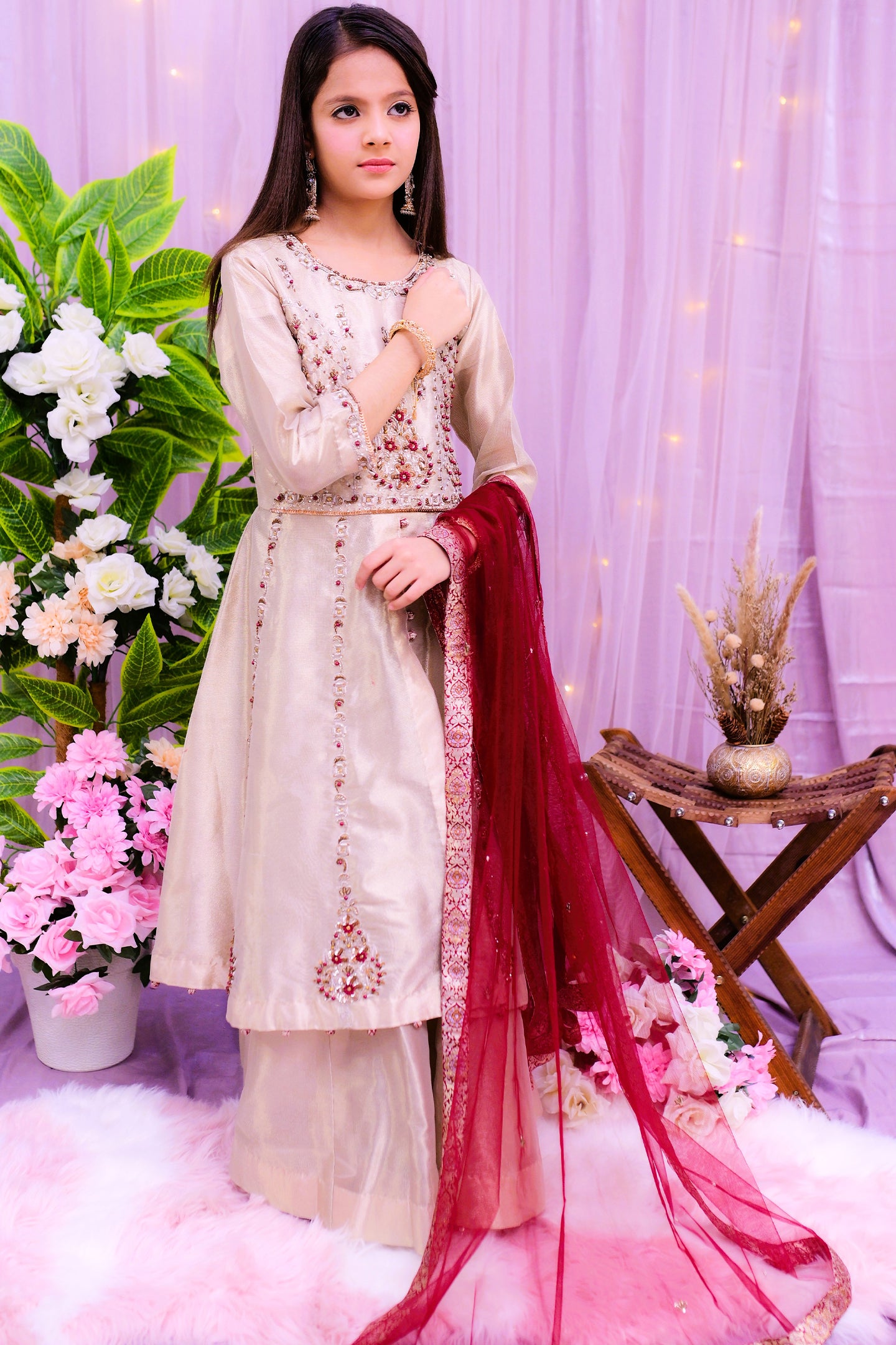 formal 3 piece long frock with lehnga & dupatta