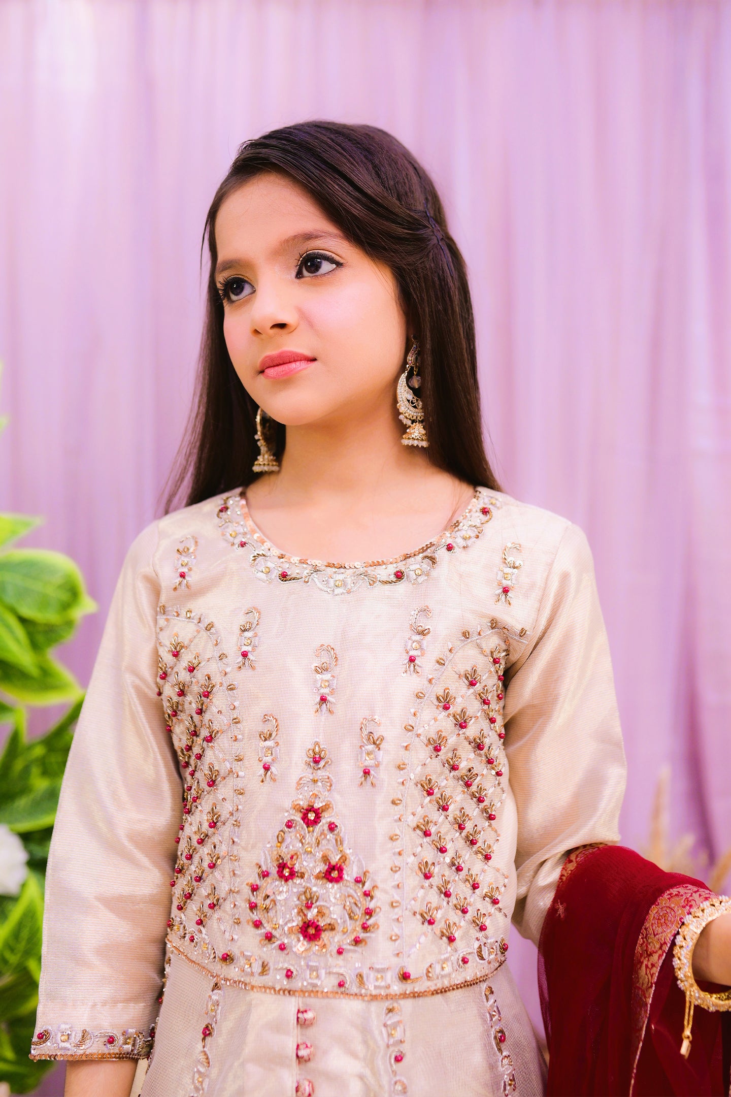 formal 3 piece long frock with lehnga & dupatta