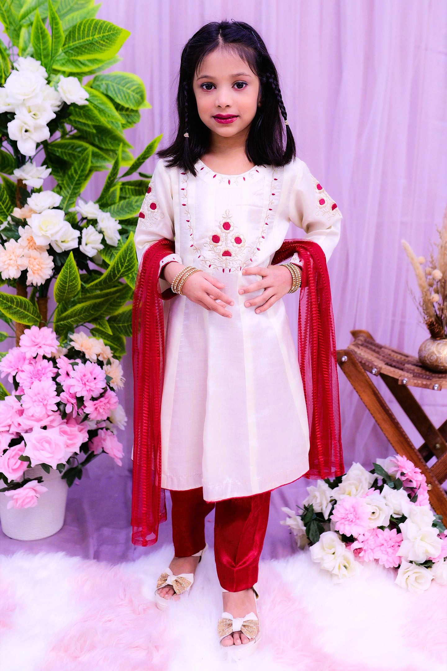 semi formal 3 piece frock dupatta & trouser