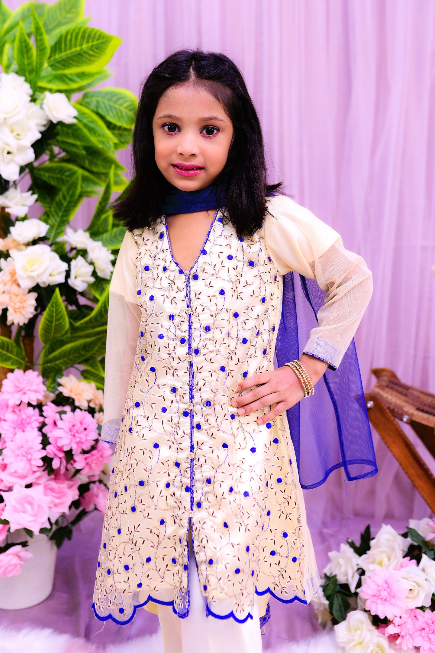 semiformal 3 piece airline frock dupatta and trouser