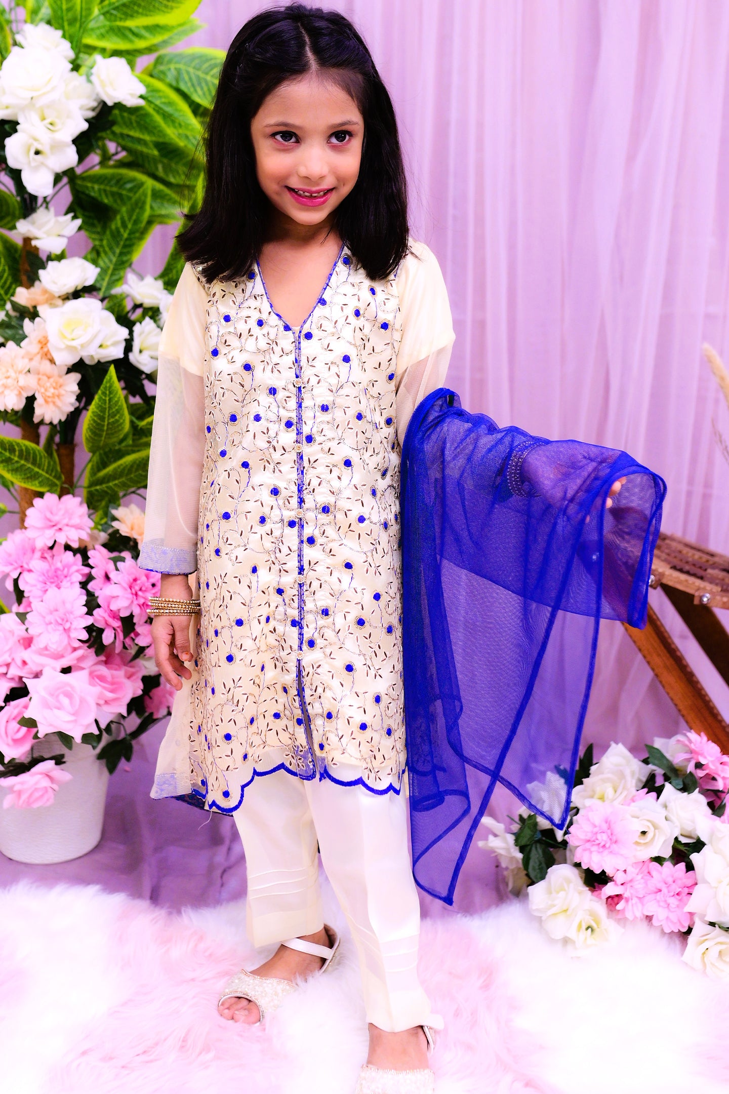 semiformal 3 piece airline frock dupatta and trouser