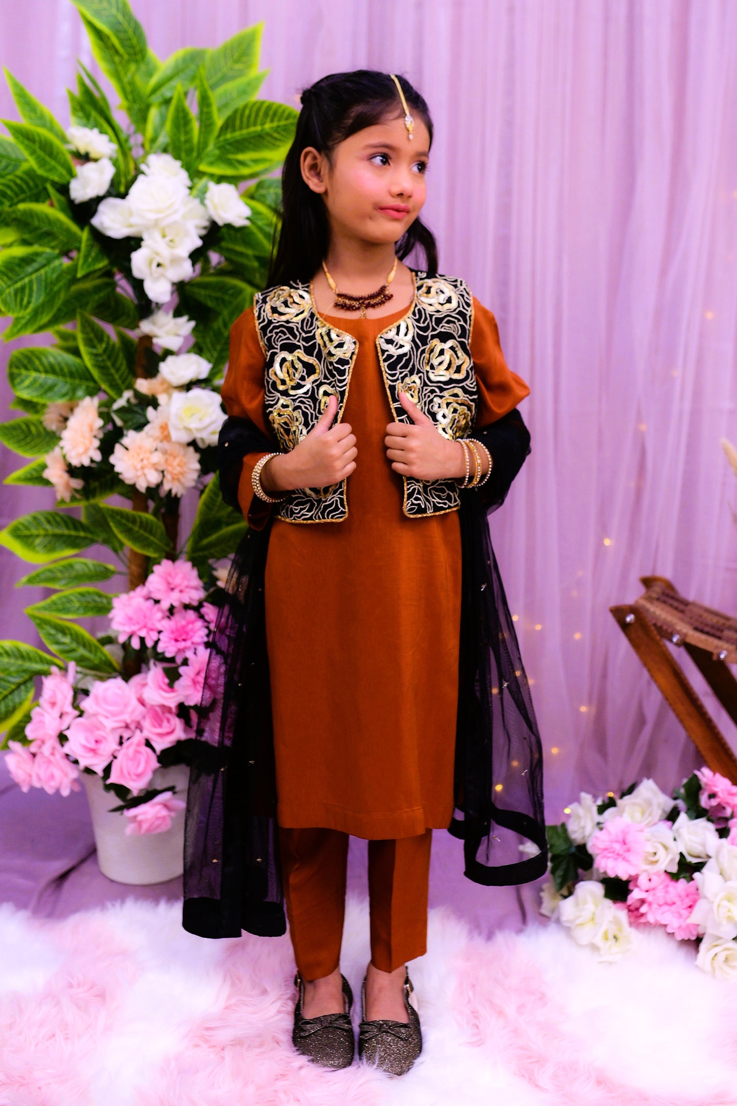 semi formal 3 piece shirt dupatta & trouser with waist-cut