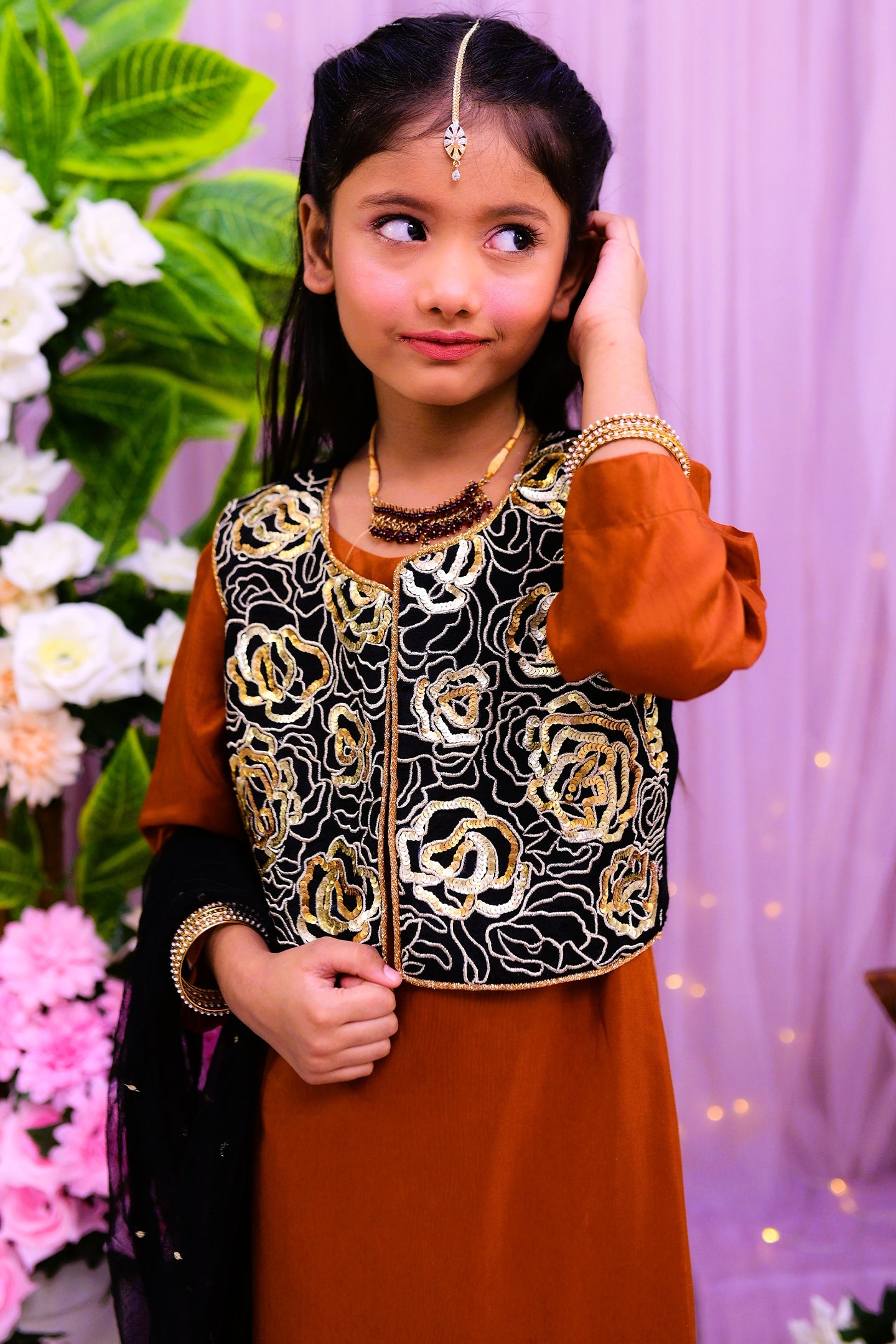 semi formal 3 piece shirt dupatta & trouser with waist-cut