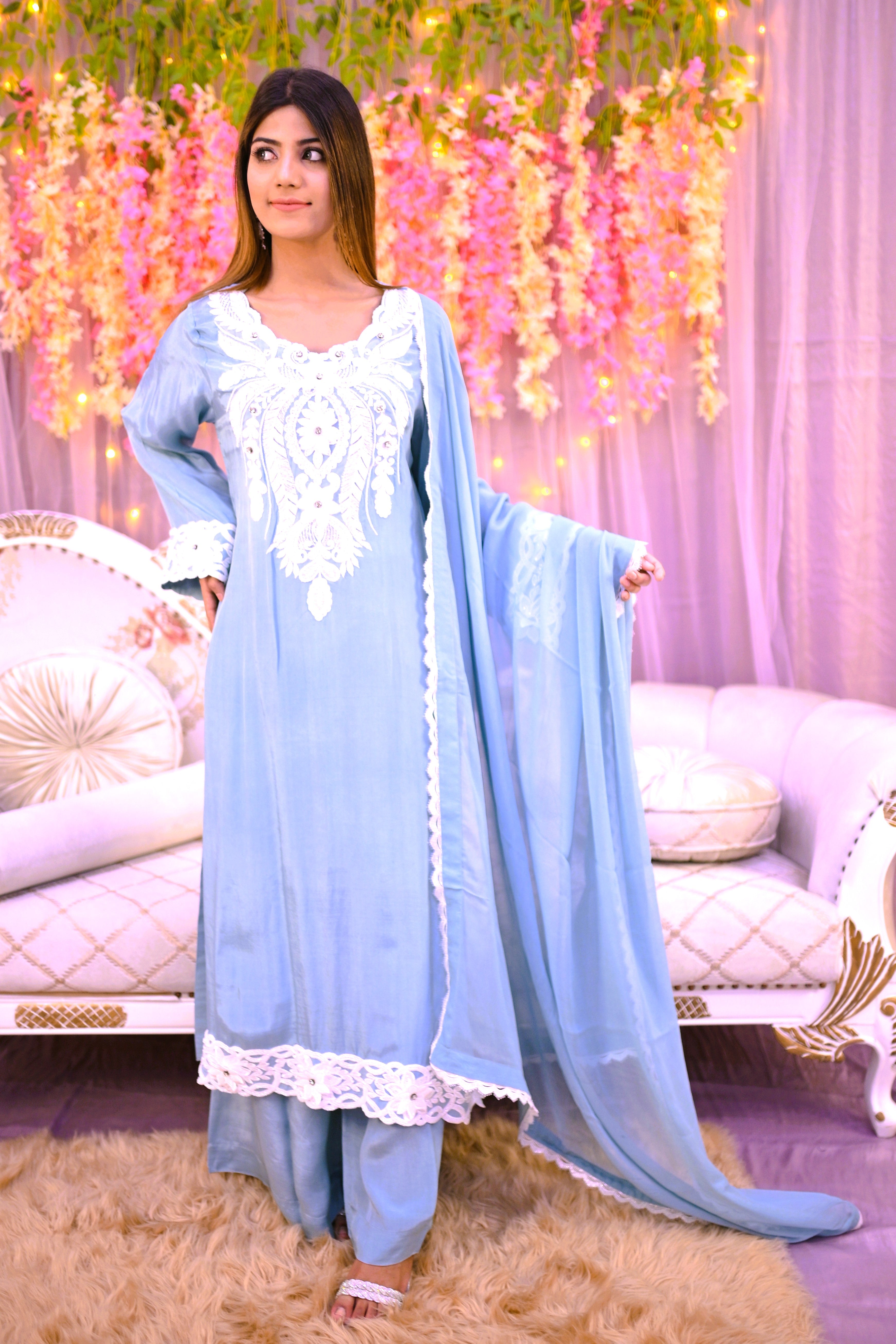 formal 3 piece long shirt dupatta & plazo