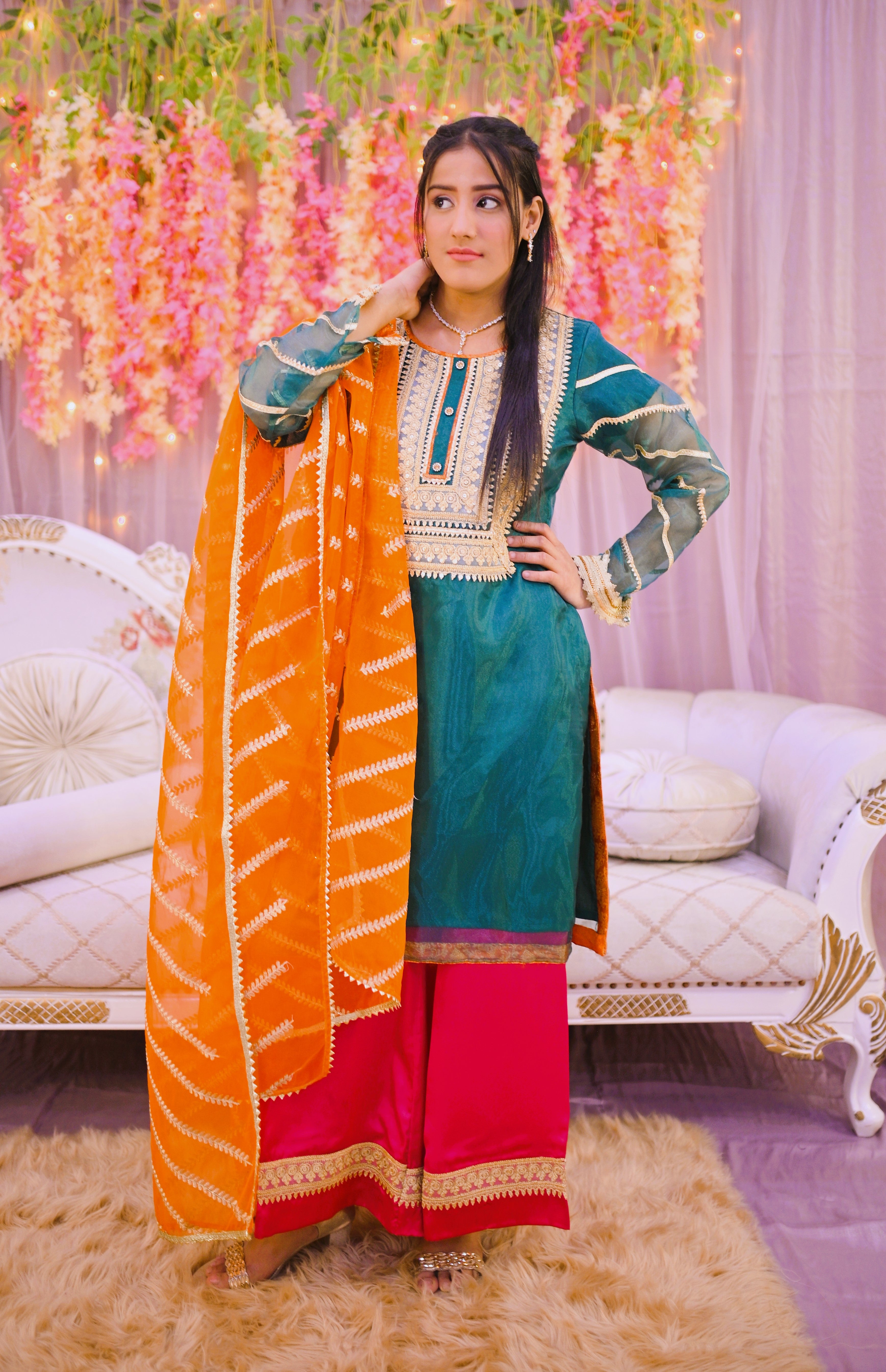 semiformal 3 piece shirt dupatta & plazo